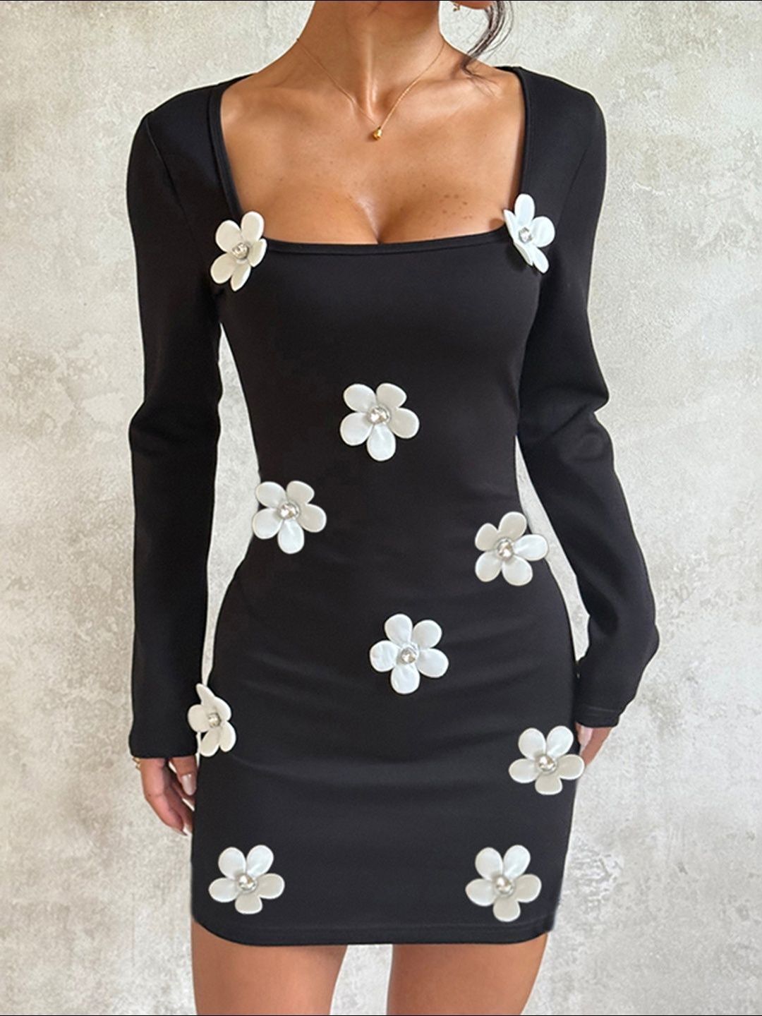 Women's Black Bodycon Mini Dress Blend Printed