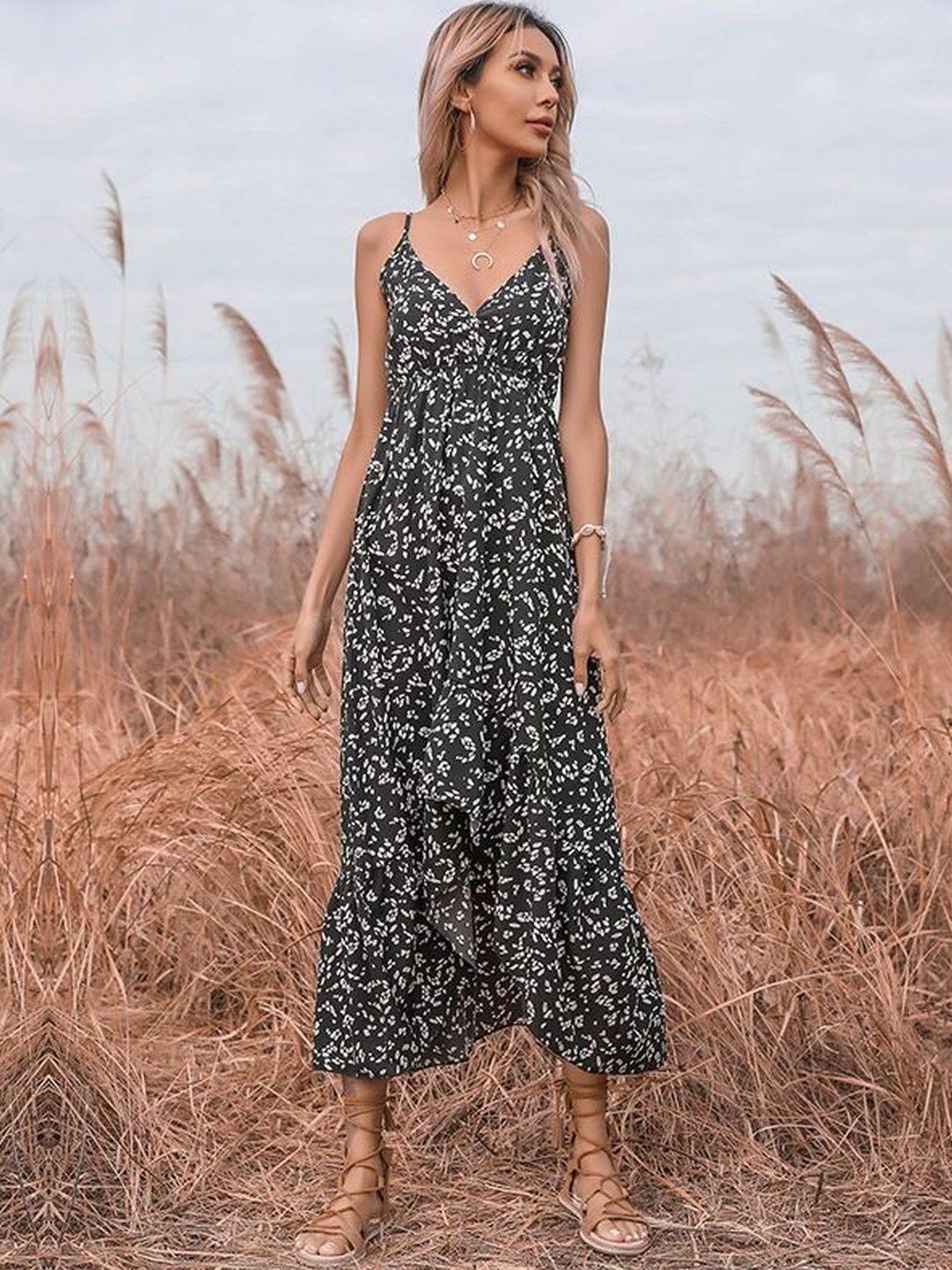 Floral Print A-Line Midi Dress
