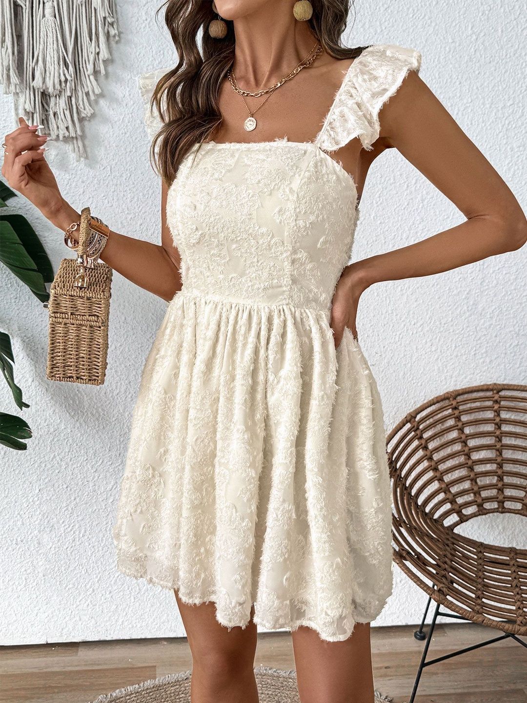 Flutter Sleeve Ruffled Fit & Flare Mini Dress