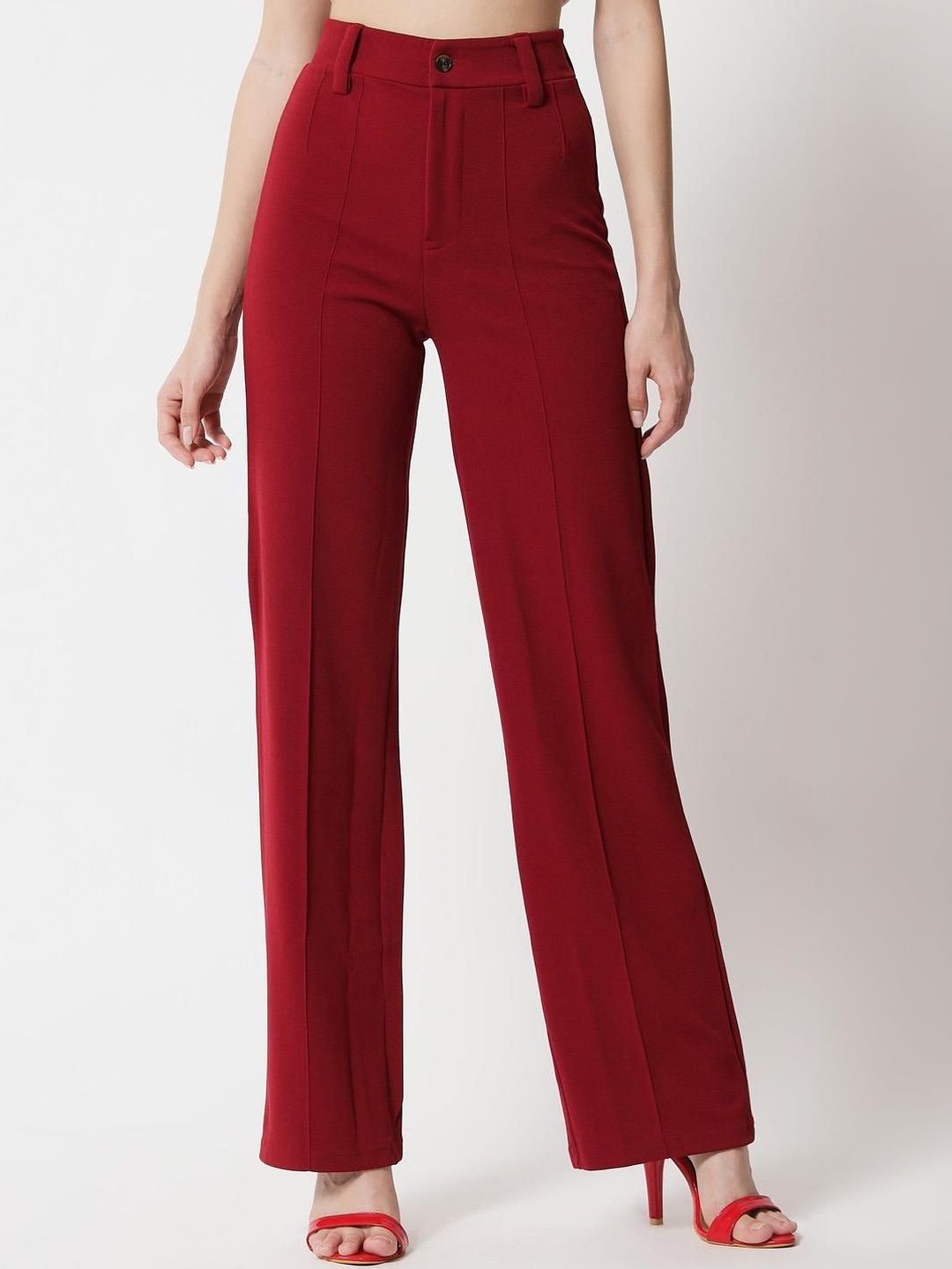 NOWI Women High-Rise Regular Fit Easy Wash Trousers