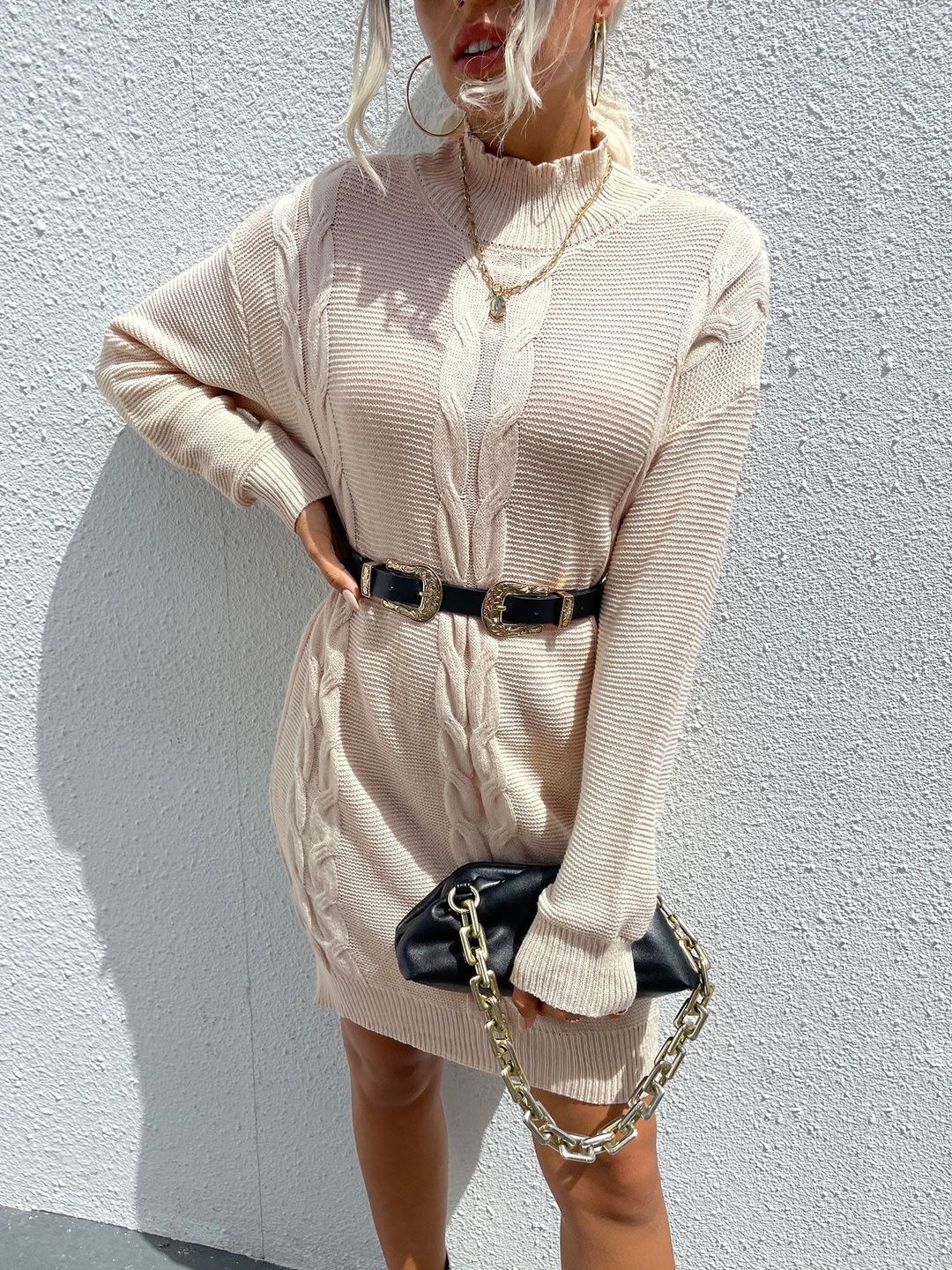 Women's Beige Cable Knit Pullover Printed Regular Fit