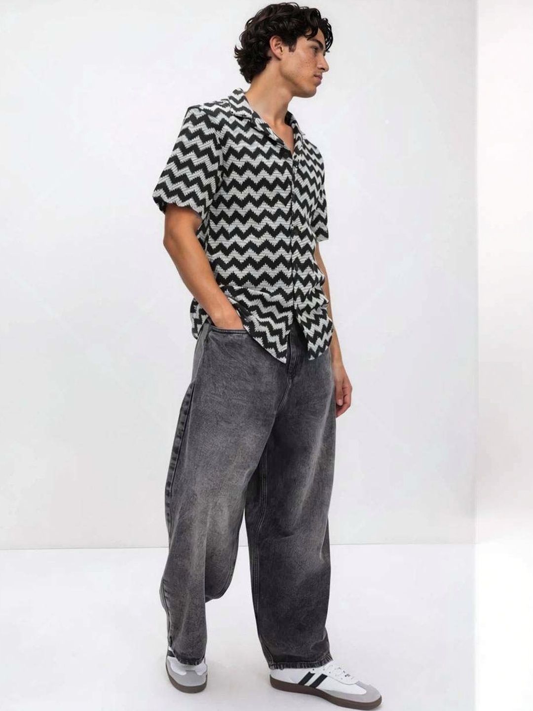 Chevron Printed Spread Collar Cotton Casual Shirt