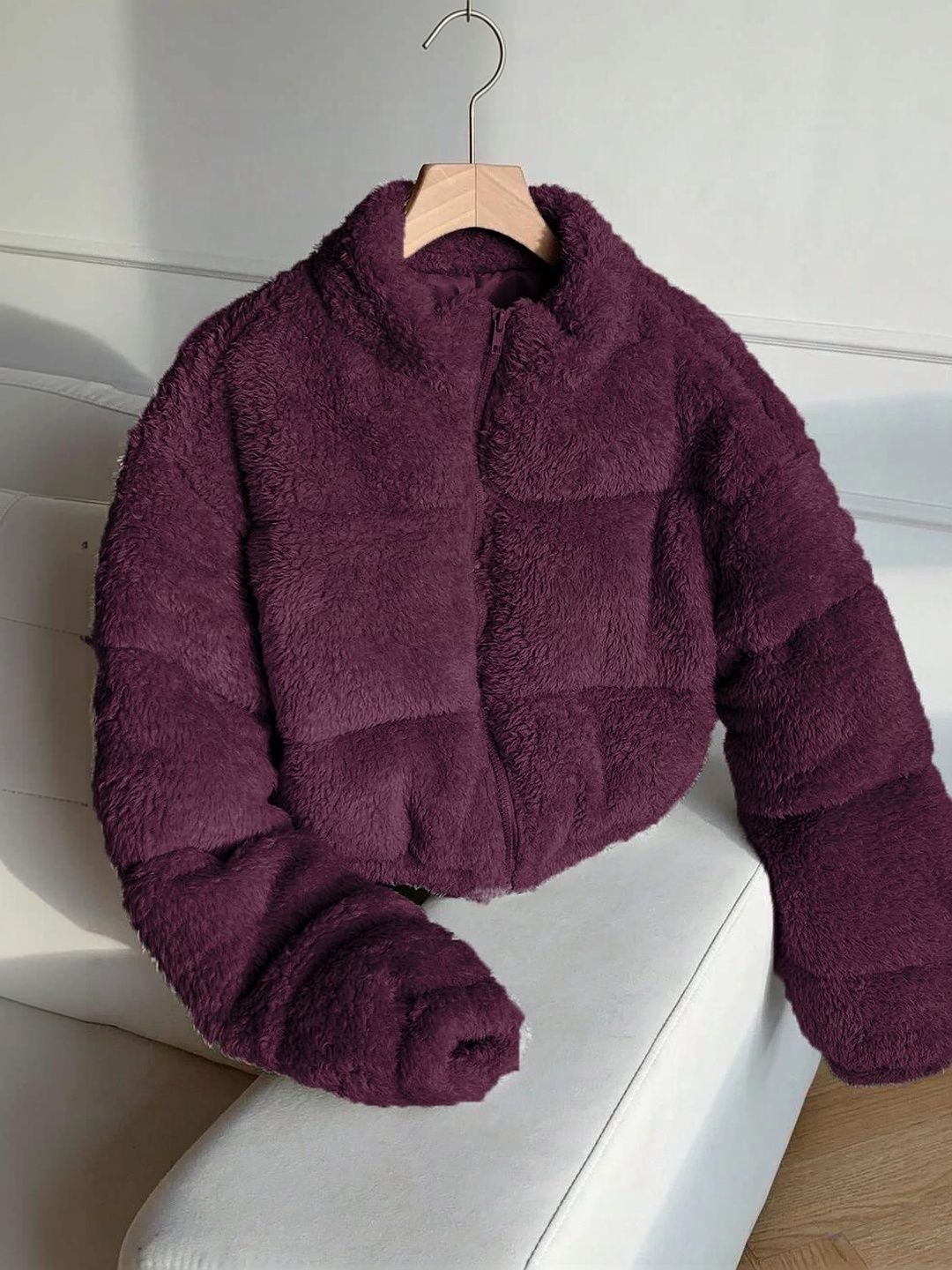 NOWI Women Woollen Crop Puffer Jacket