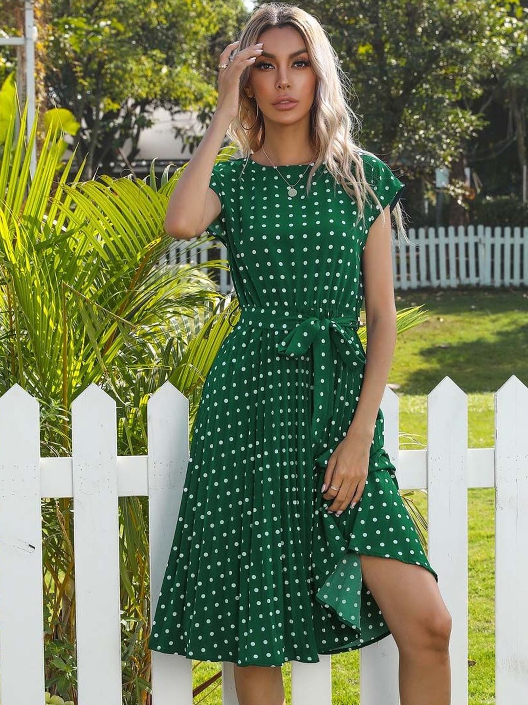 NOWI Polka Dot Print Fit & Flare Midi Dress