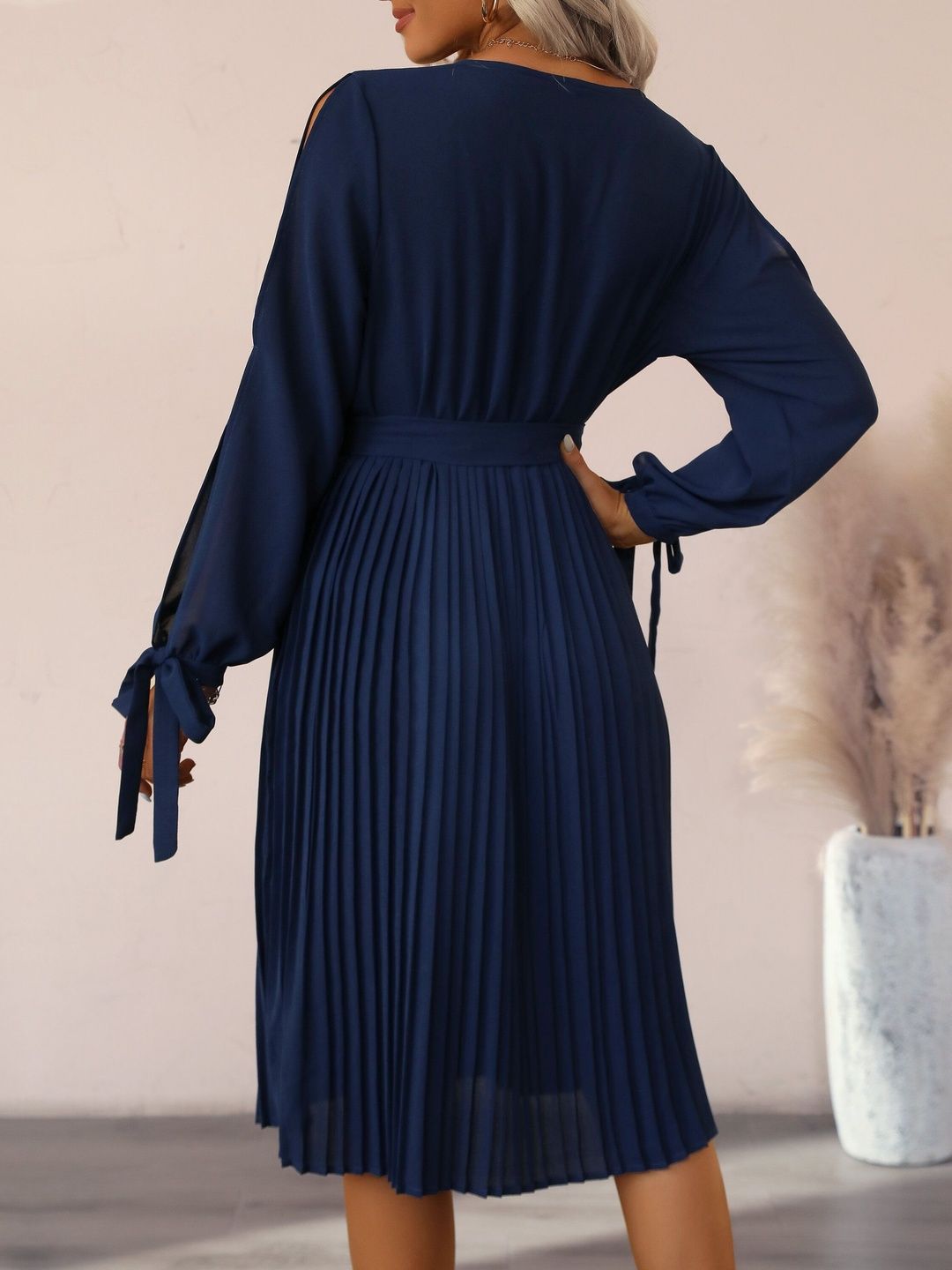 Women's Blue Nowi Slit Sleeve Fit & Flare Midi Dress