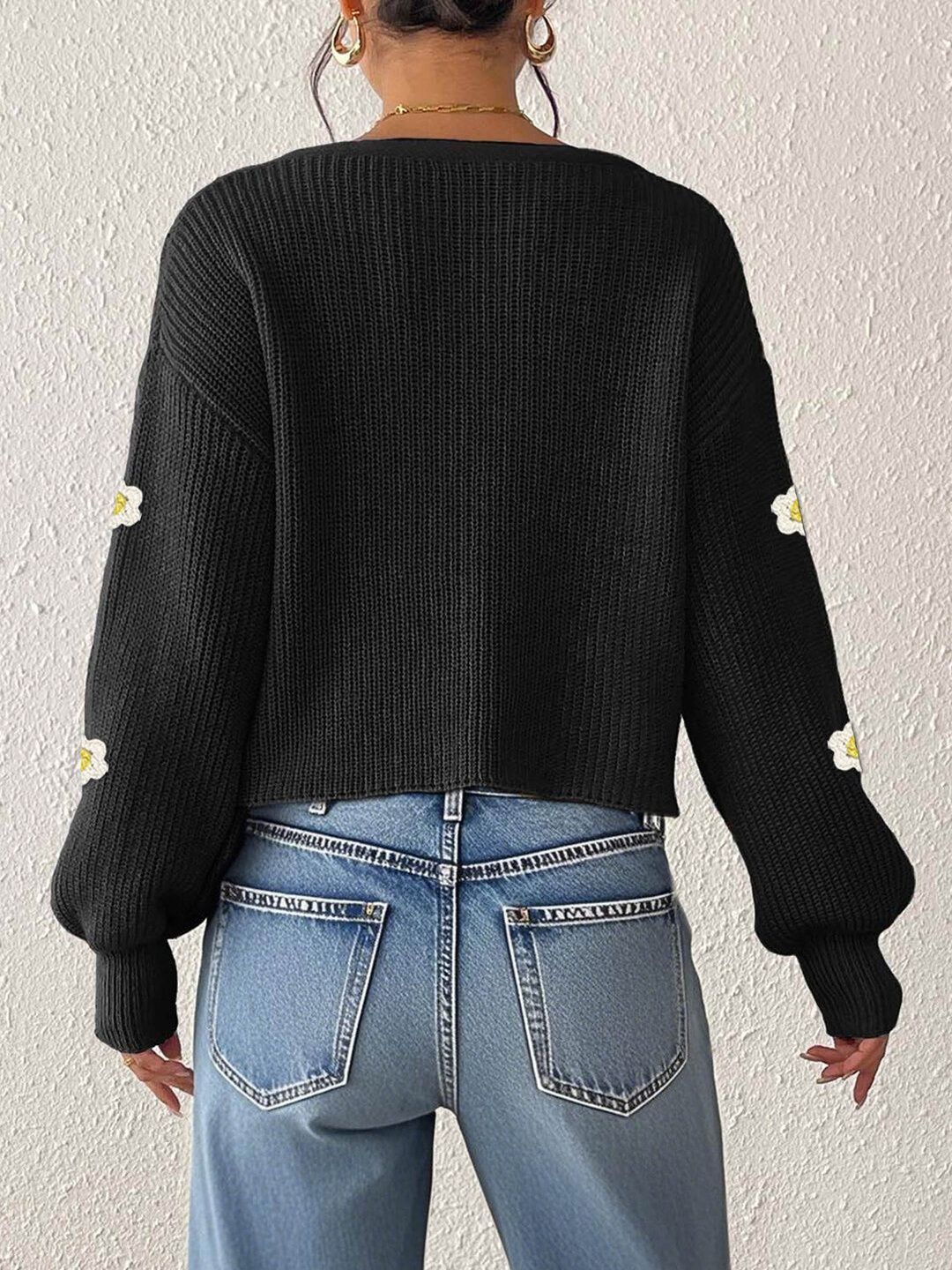 Women Floral Crop Cardigan with Embroidered Detail