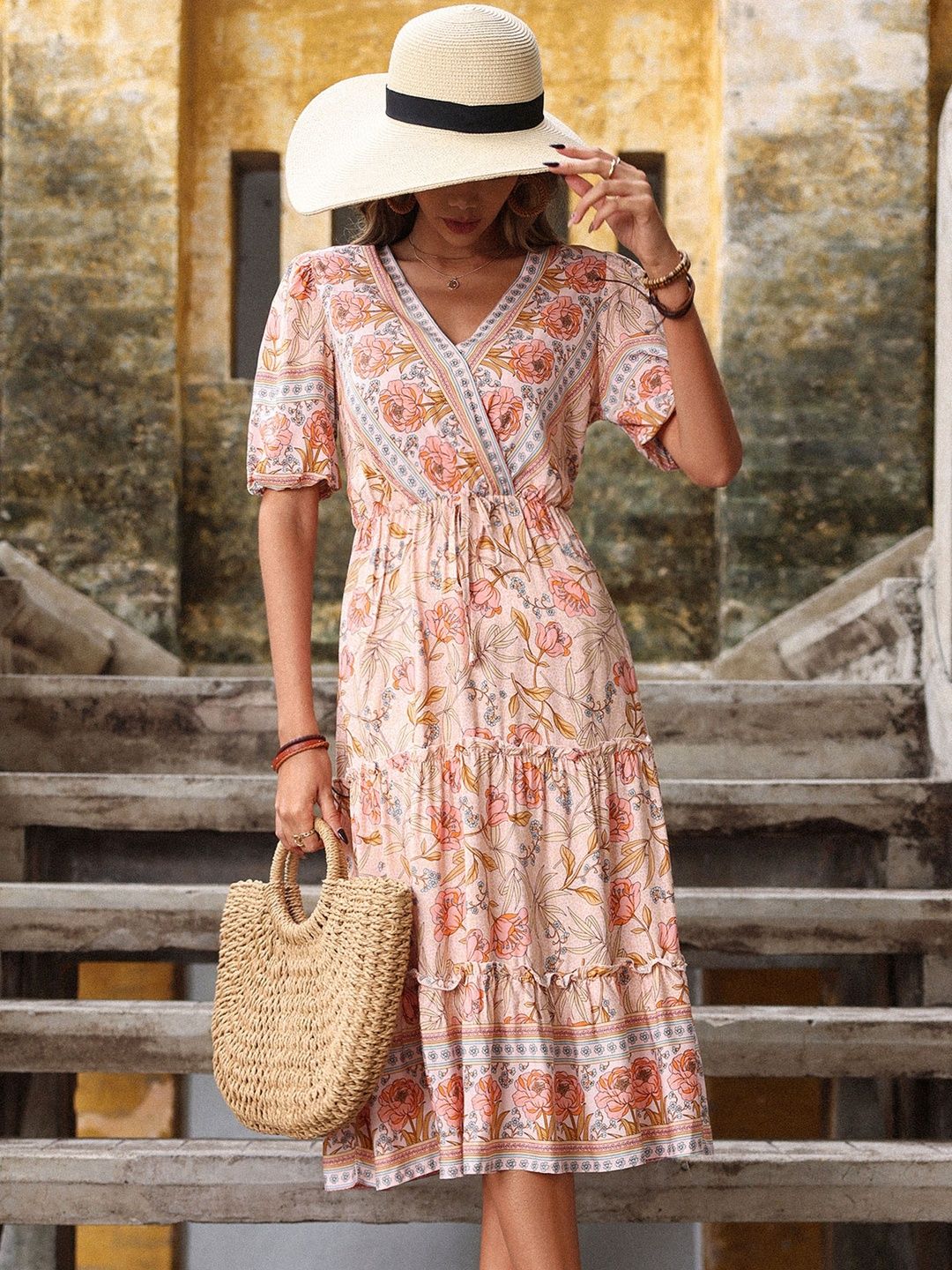Floral Print A-Line Midi Dress