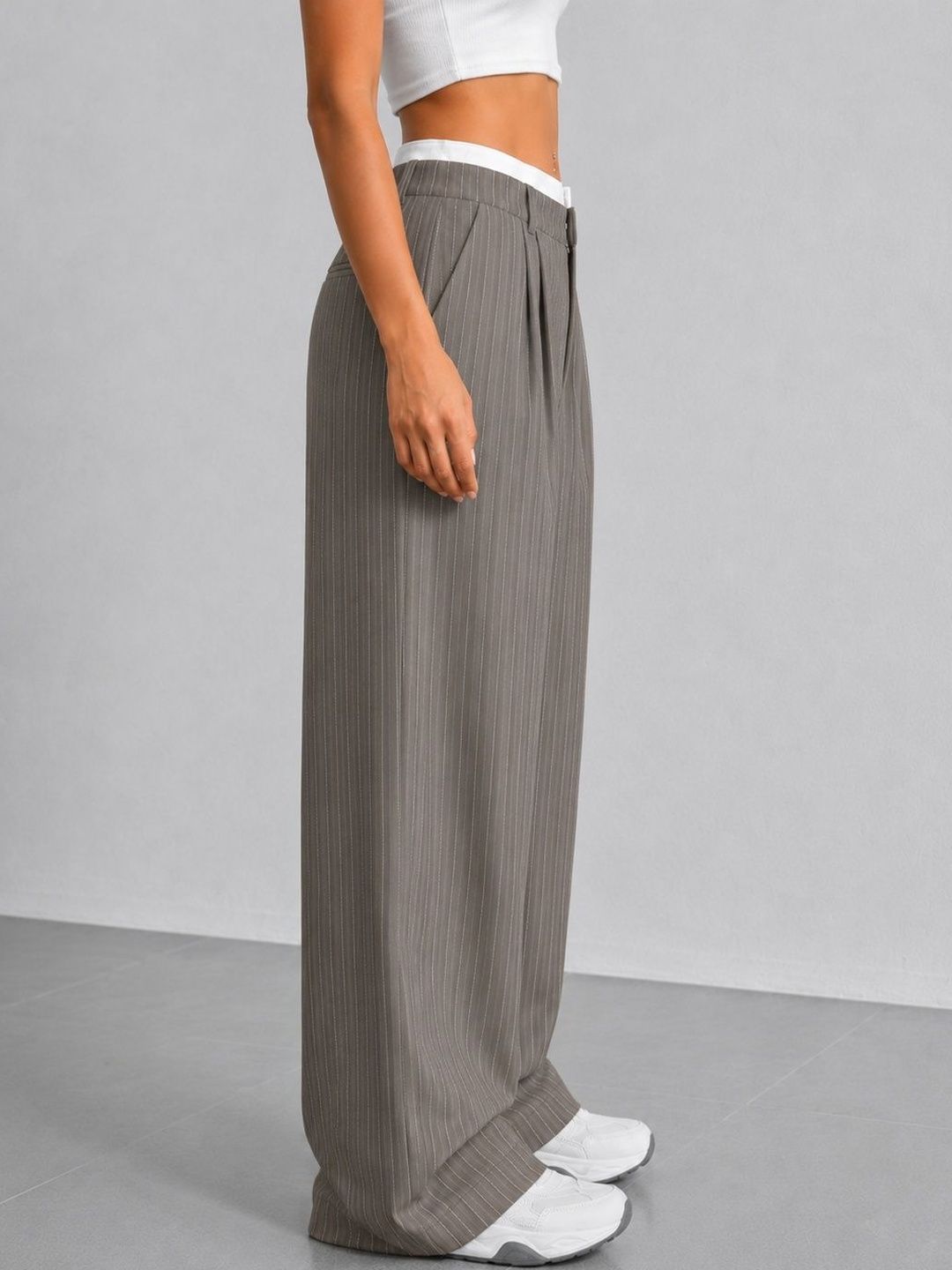 Women Striped Relaxed High-Rise Wrinkle Free Pleated No Fly Trousers
