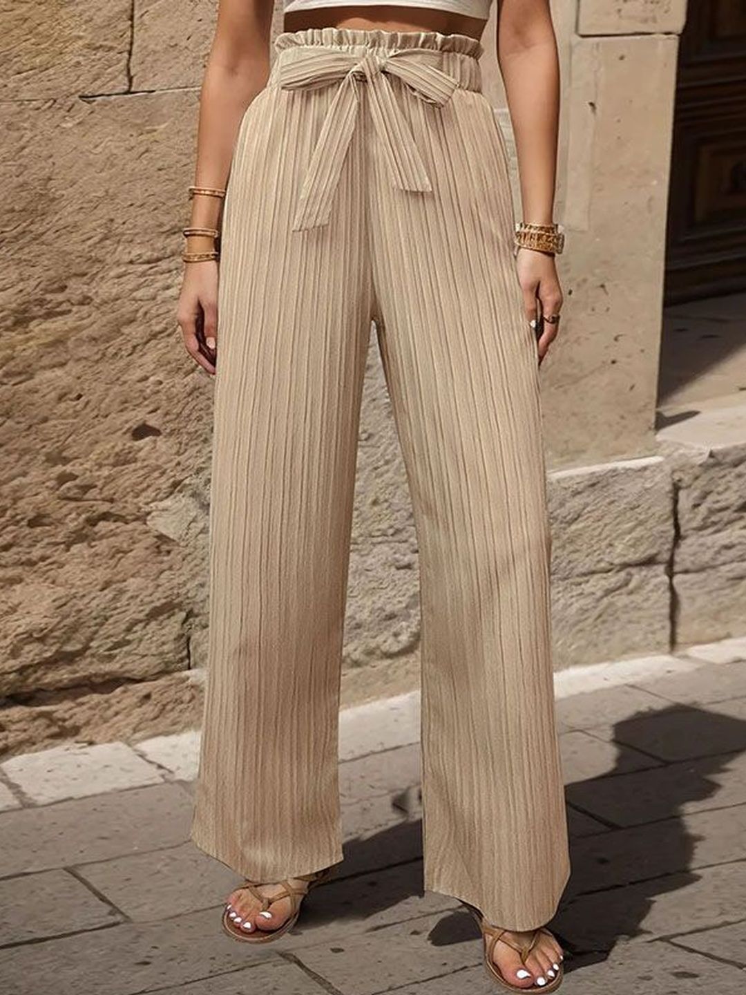 Women Textured High-Rise Non Iron Pleated Trousers