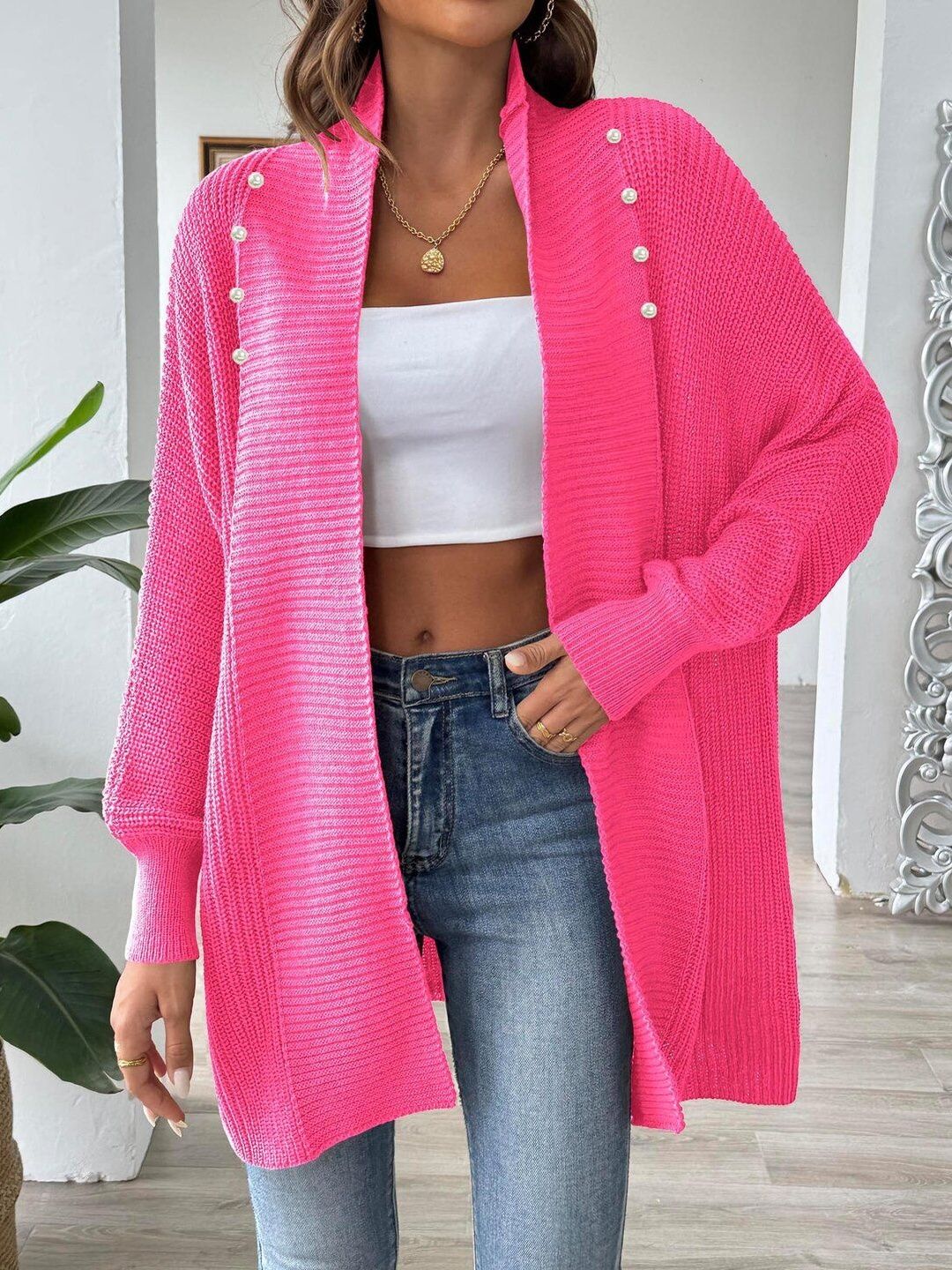 Women Ribbed Longline Cardigan