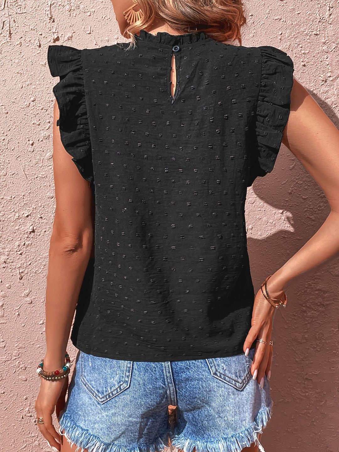Embellished Flutter Sleeve Ruffles Cotton Top