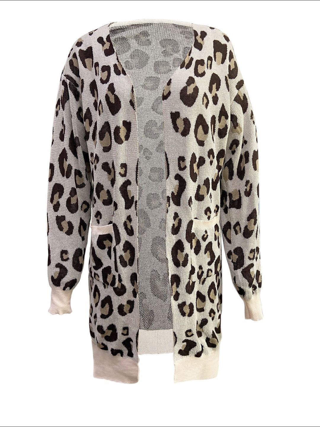 NOWI Leopard Printed Open Front Long Cardigan