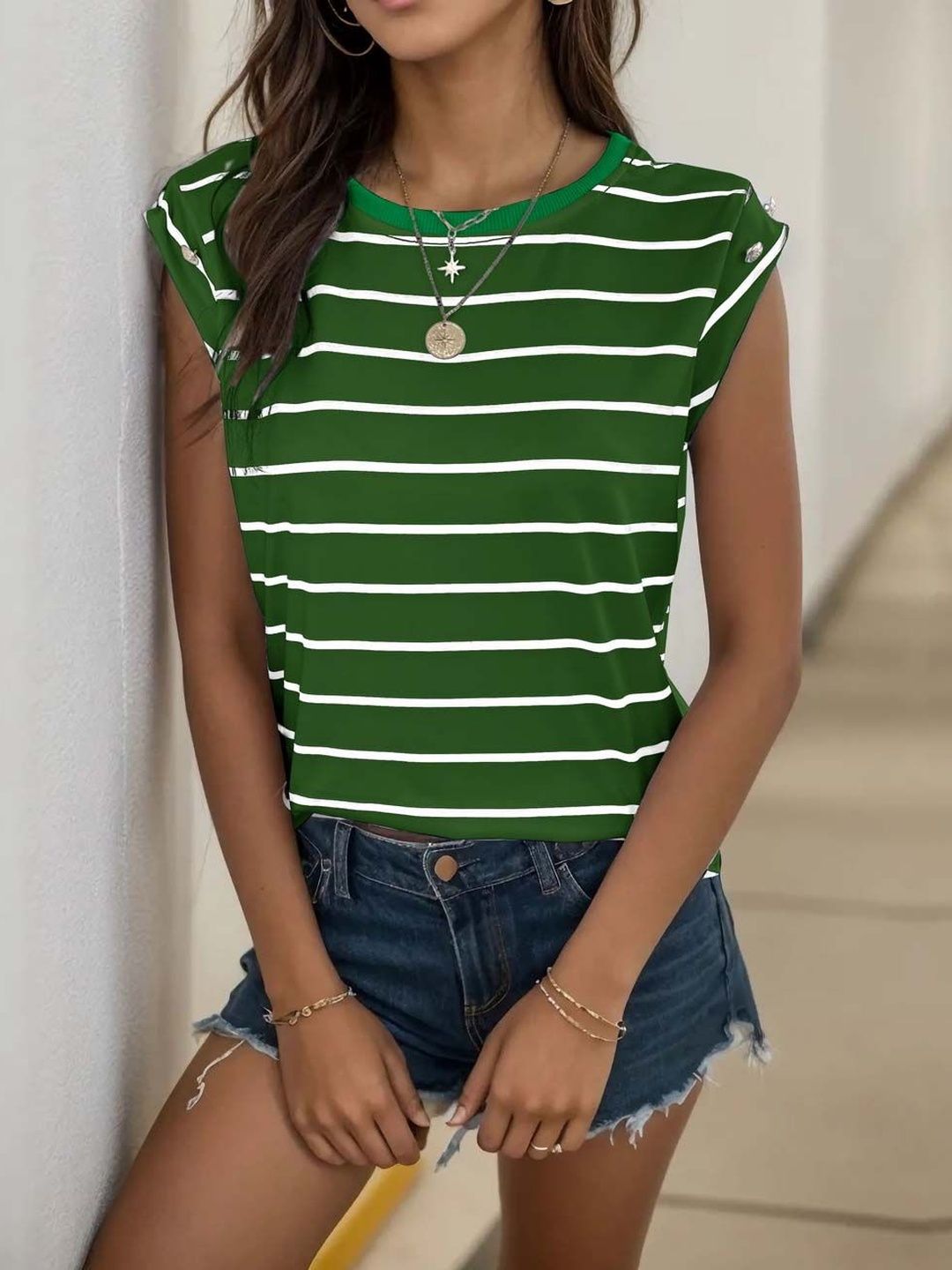 NOWI Striped Round Neck Top