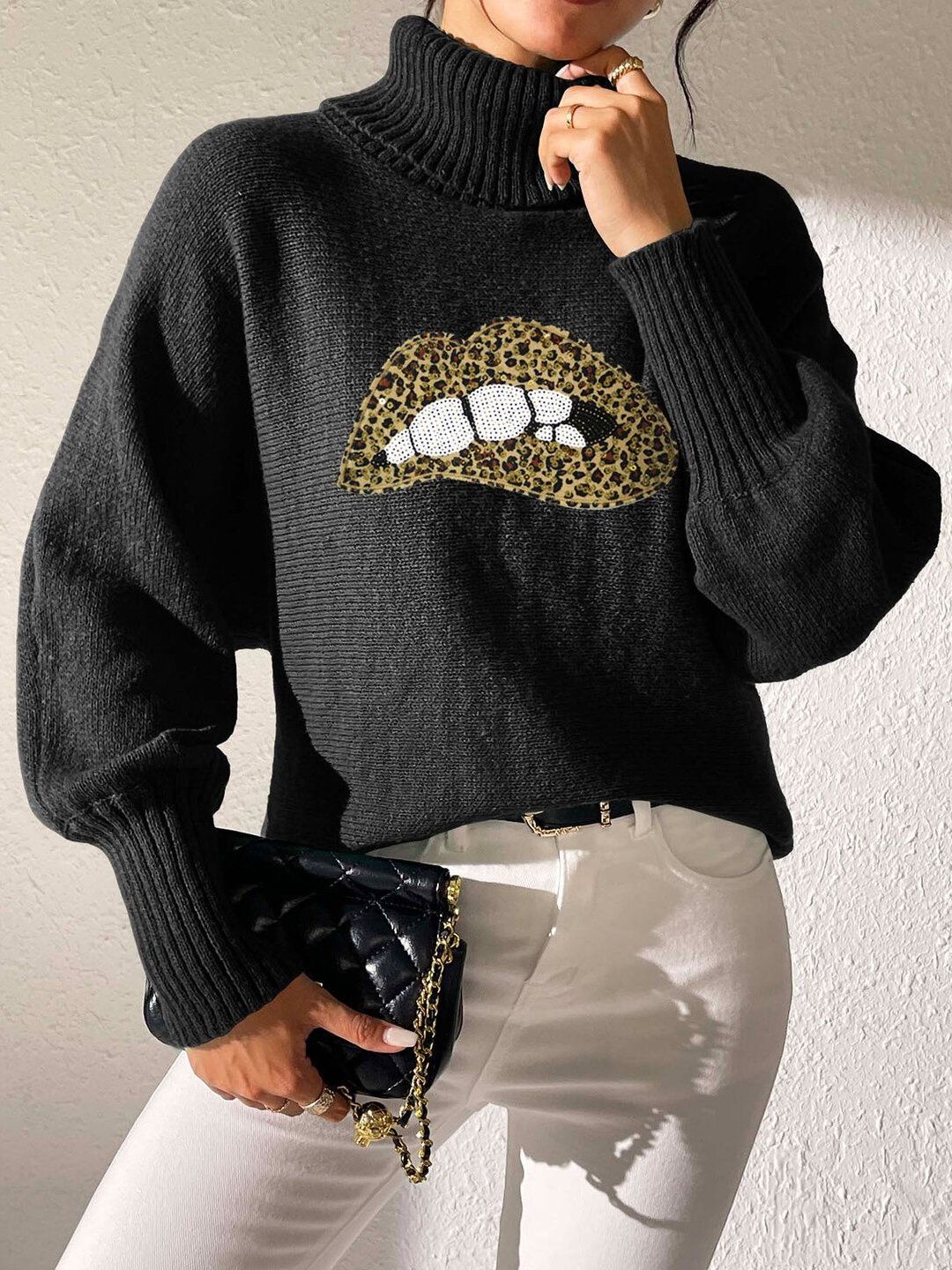 Women Animal Printed Pullover with Embellished Detail