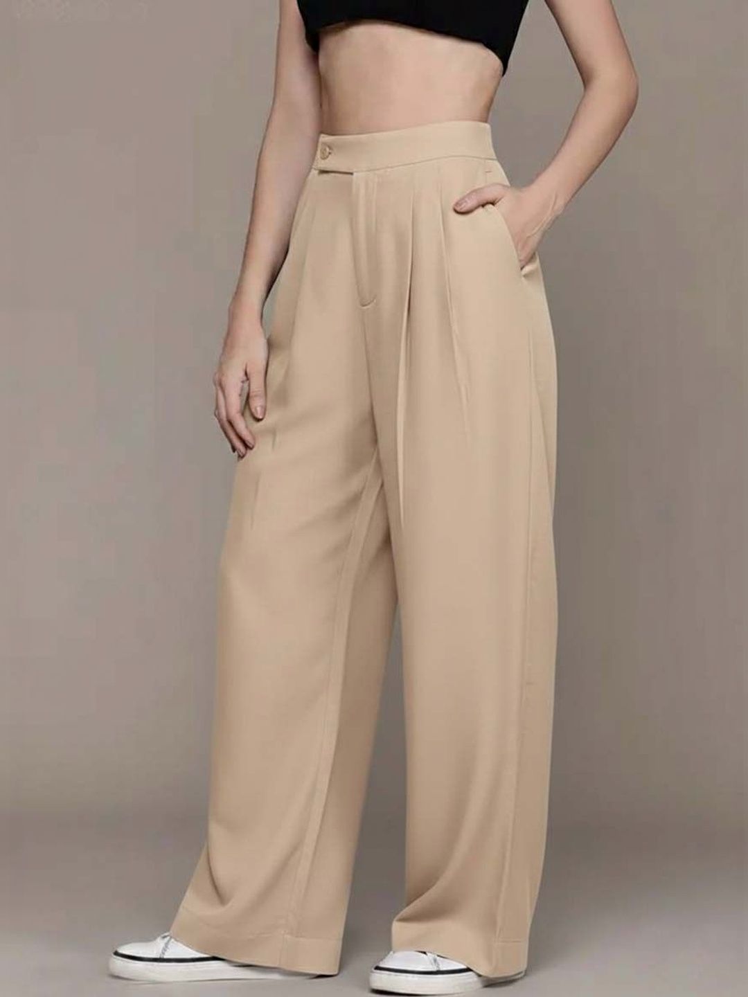 Women High-Rise Wrinkle Free Pleated Trousers