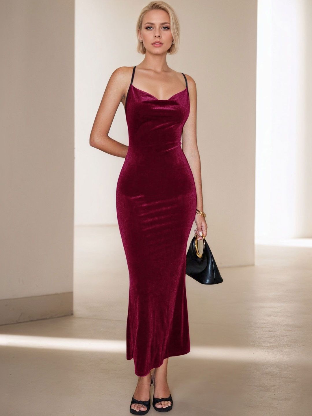 NOWI Cowl Neck Sheath Maxi Dress