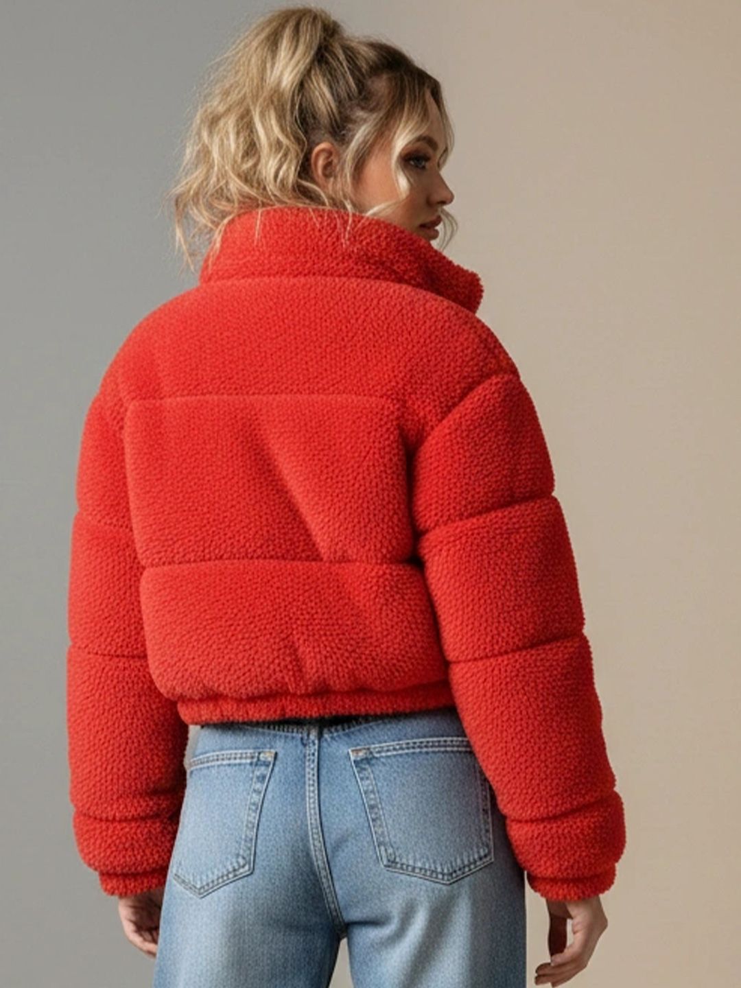 NOWI Women Woollen Crop Puffer Jacket