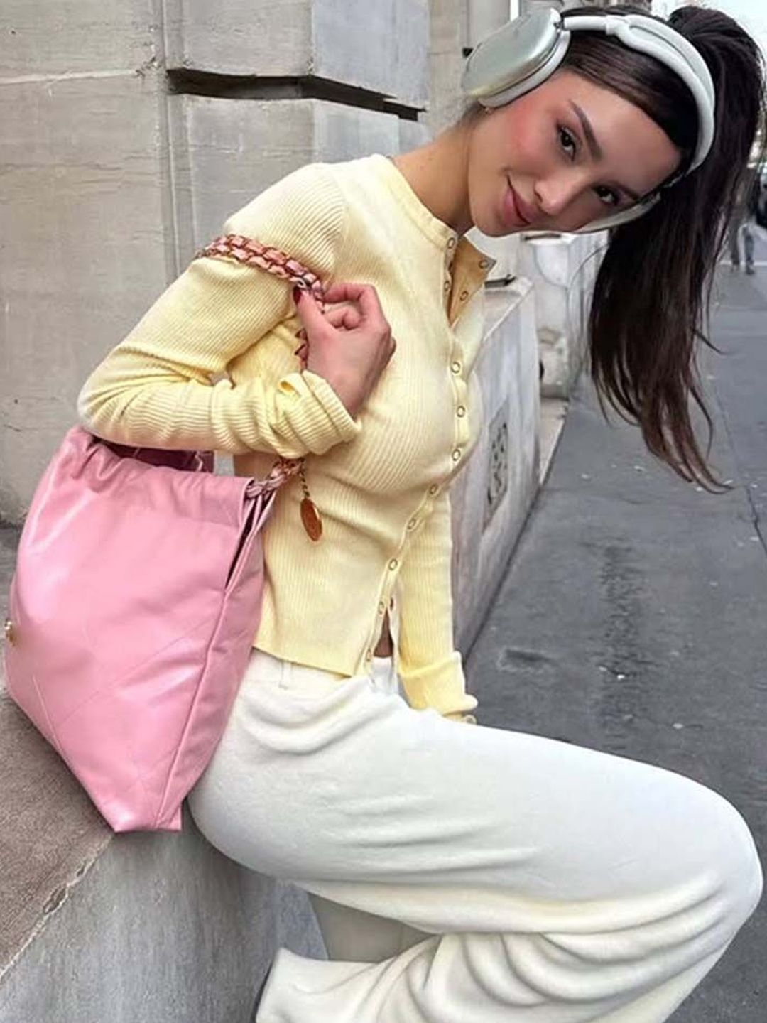 Yellow Ribbed Round Neck Casual Top
