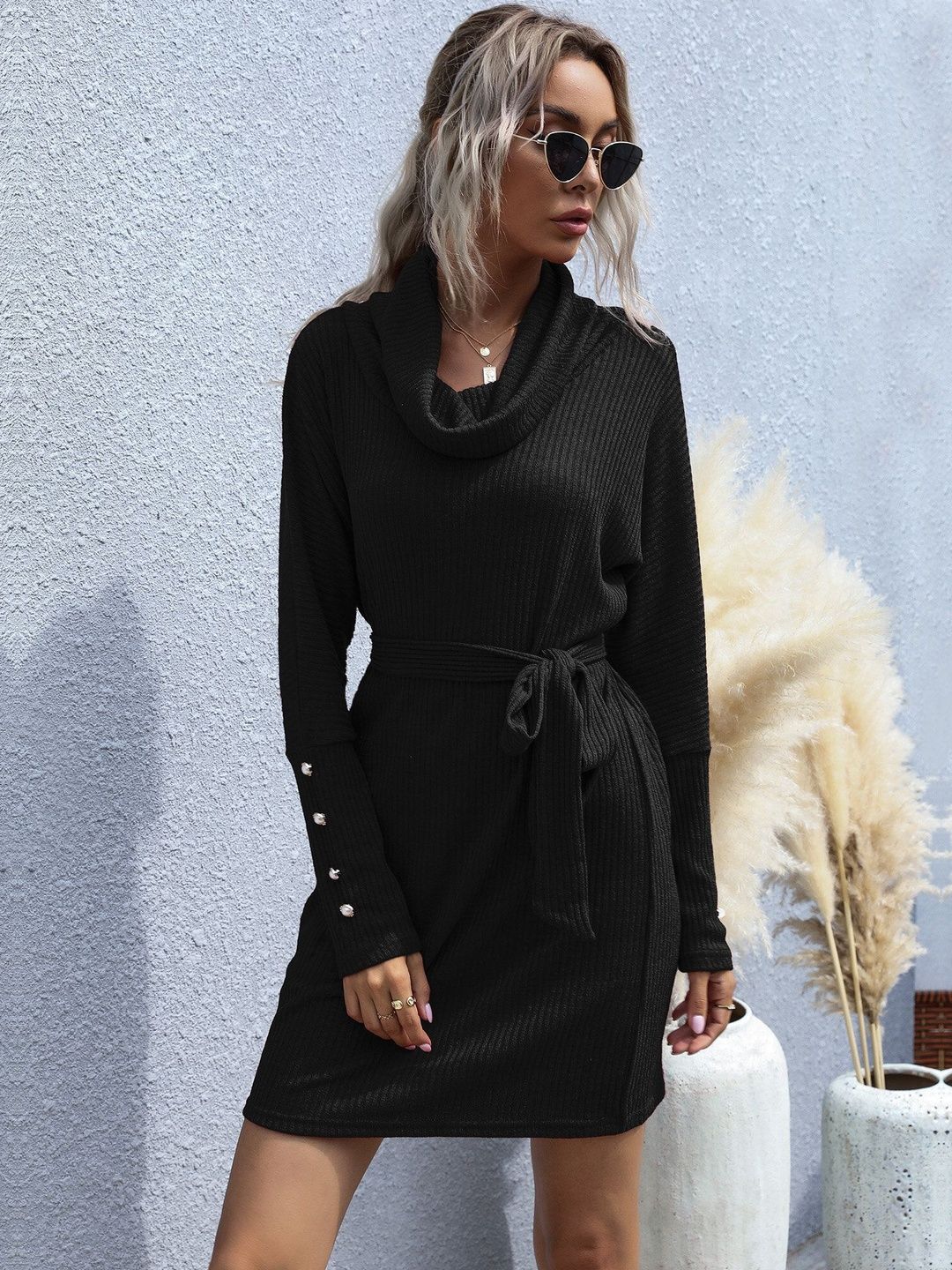 Women's Black Cowl Neck Dress