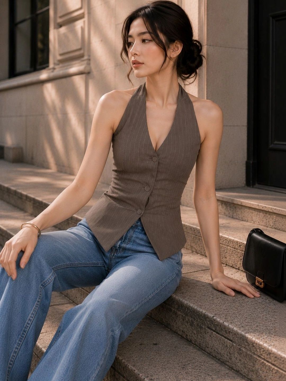 Striped Halter Neck Top