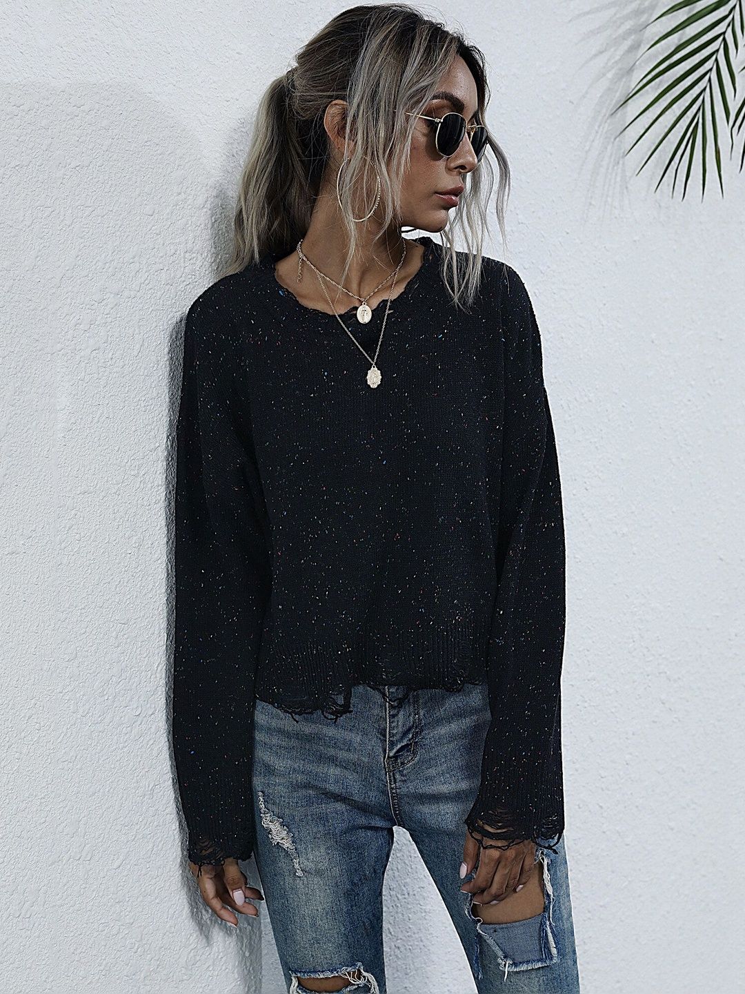 Women's Black Speckled Pullover