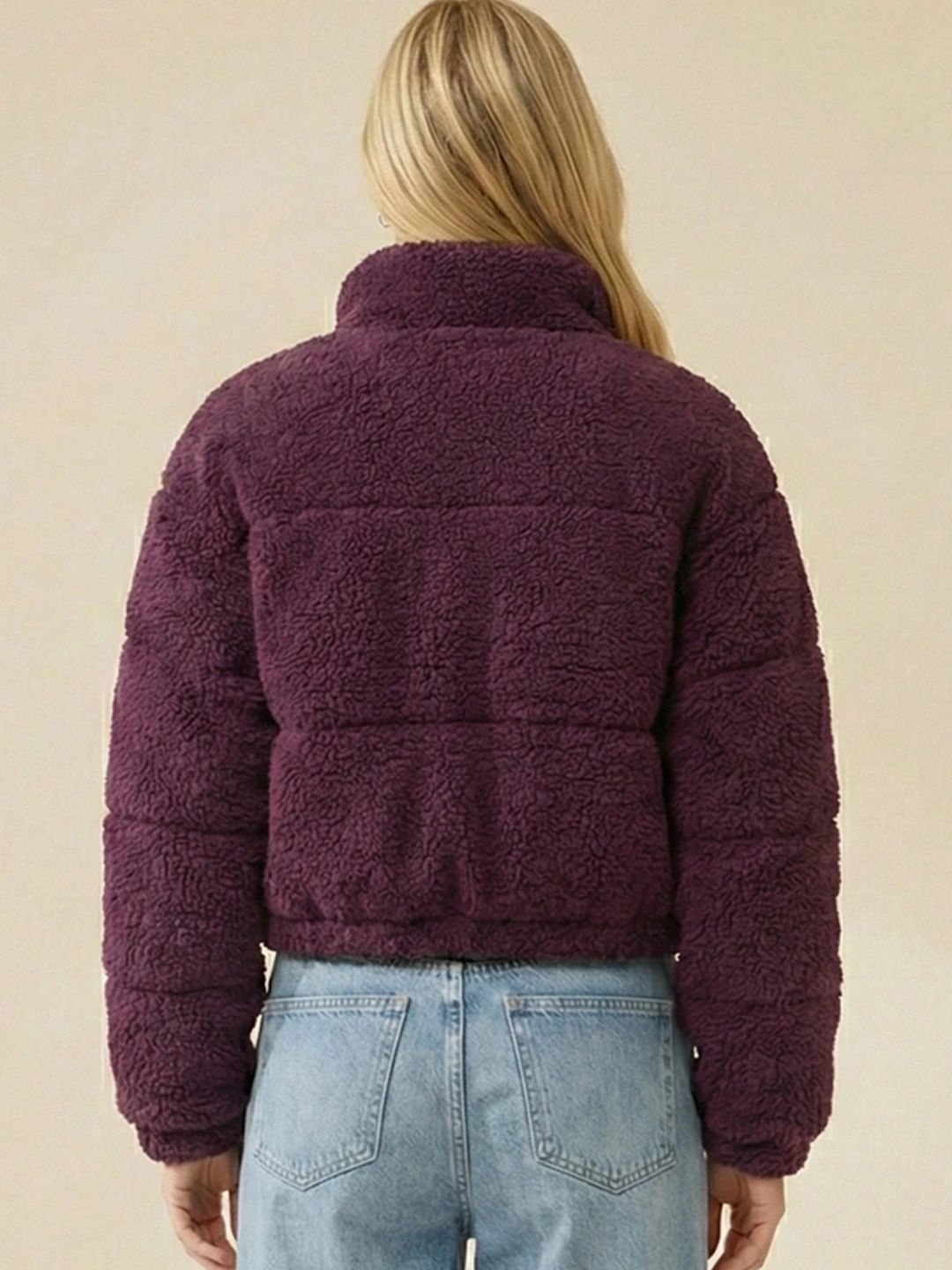 NOWI Women Woollen Crop Puffer Jacket