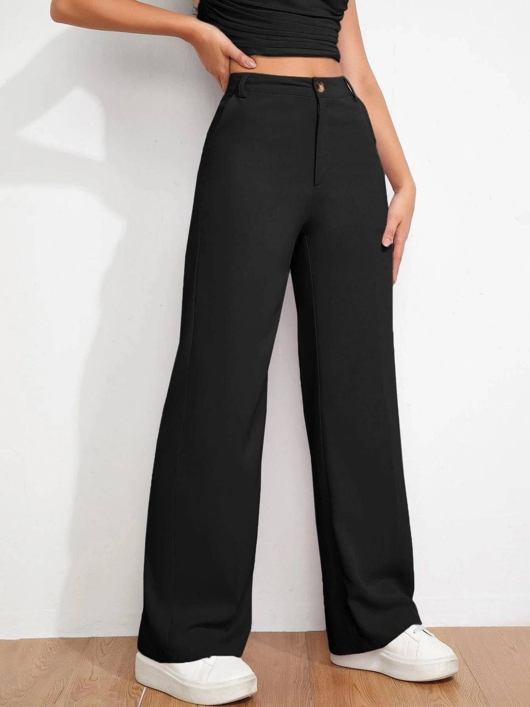 Women Regular Fit High-Rise Easy Wash Trousers
