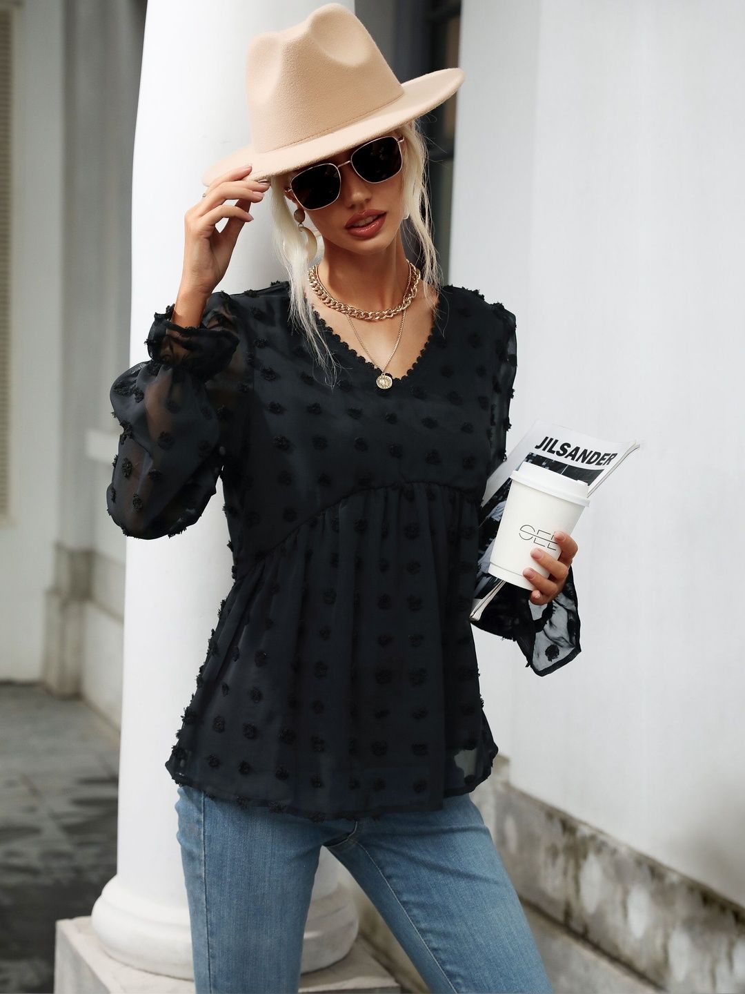 Women's Black Top Blend Printed Regular Fit