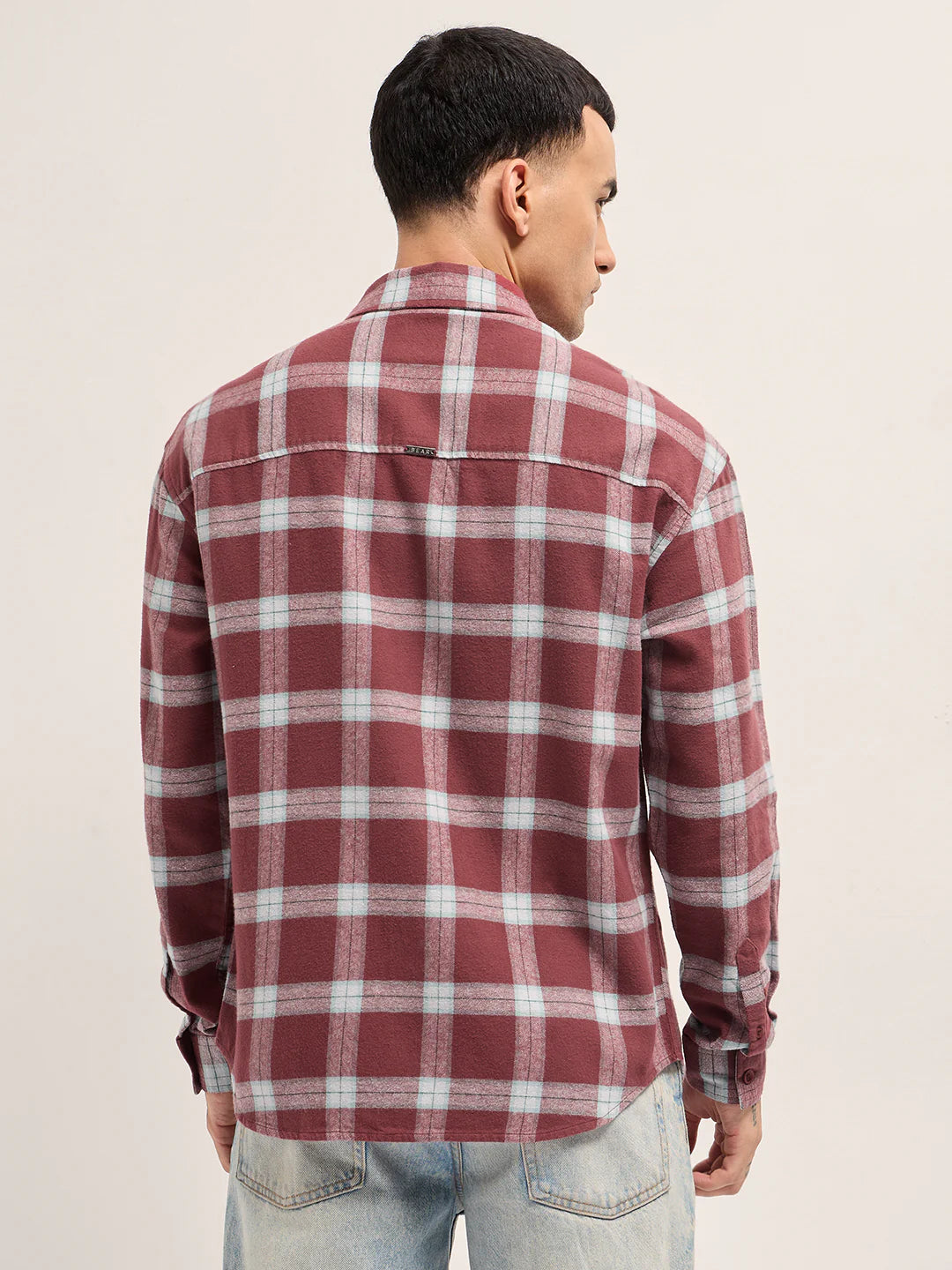 Red Plaid Check Relaxed Fit Flannel Shirt