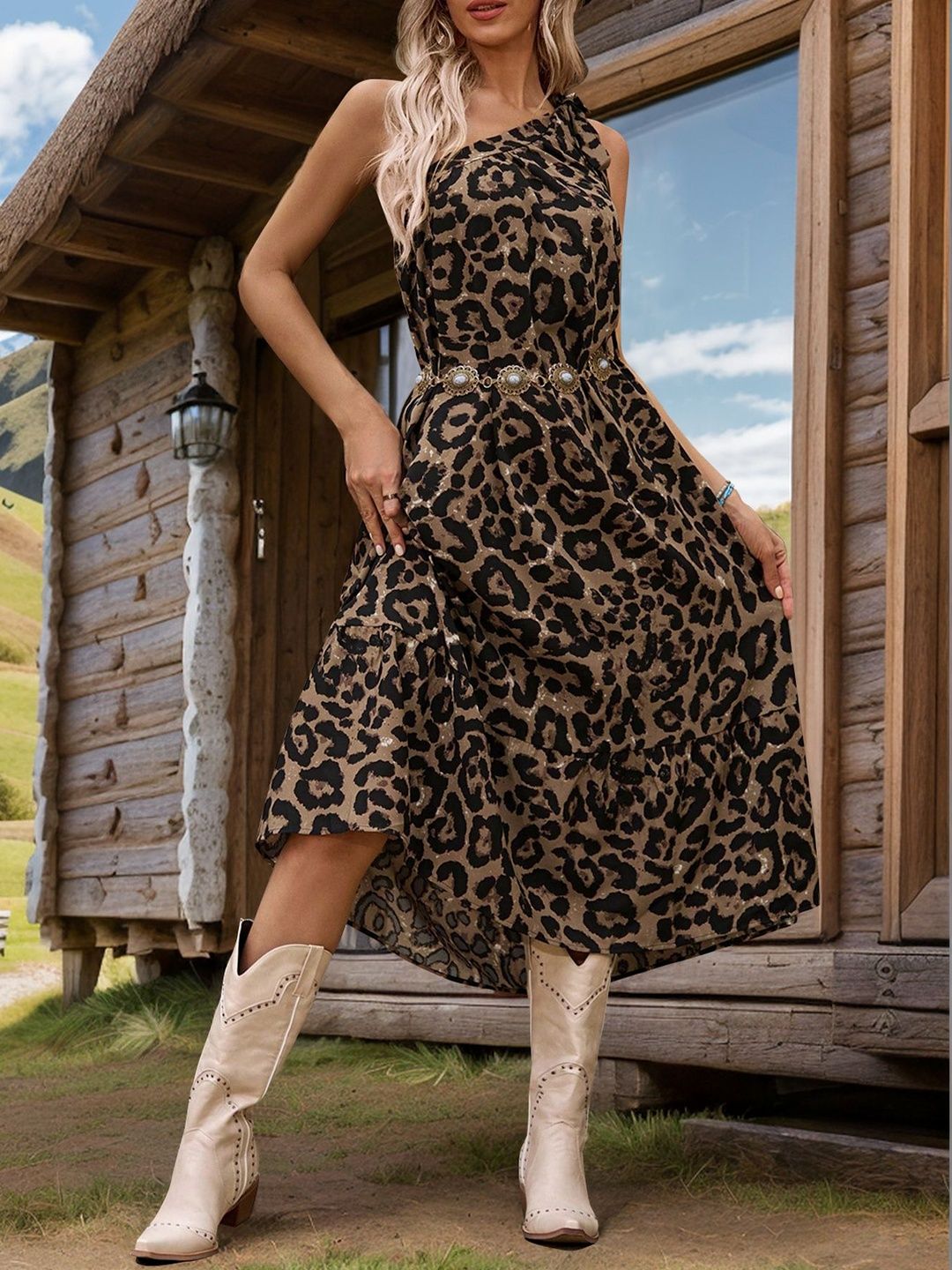 Animal Print A-Line Midi Dress