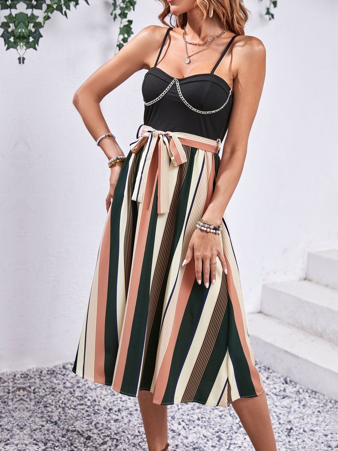 Striped Fit & Flare Midi Dress