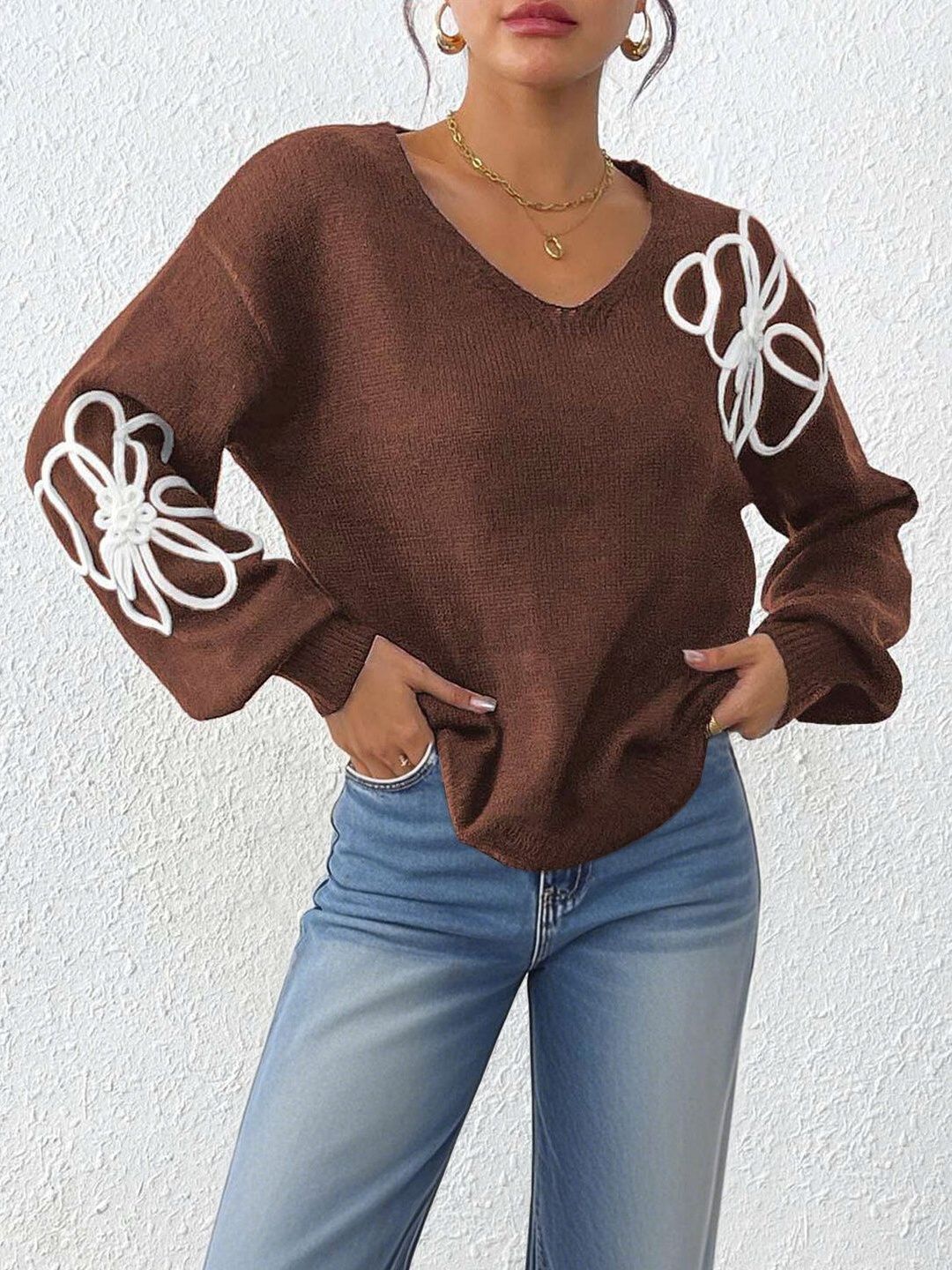 Women Floral Pullover with Embroidered Detail