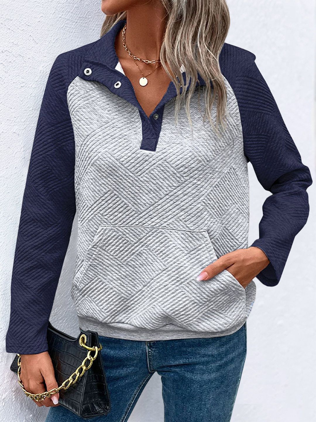 Women Button Closure Sweatshirt