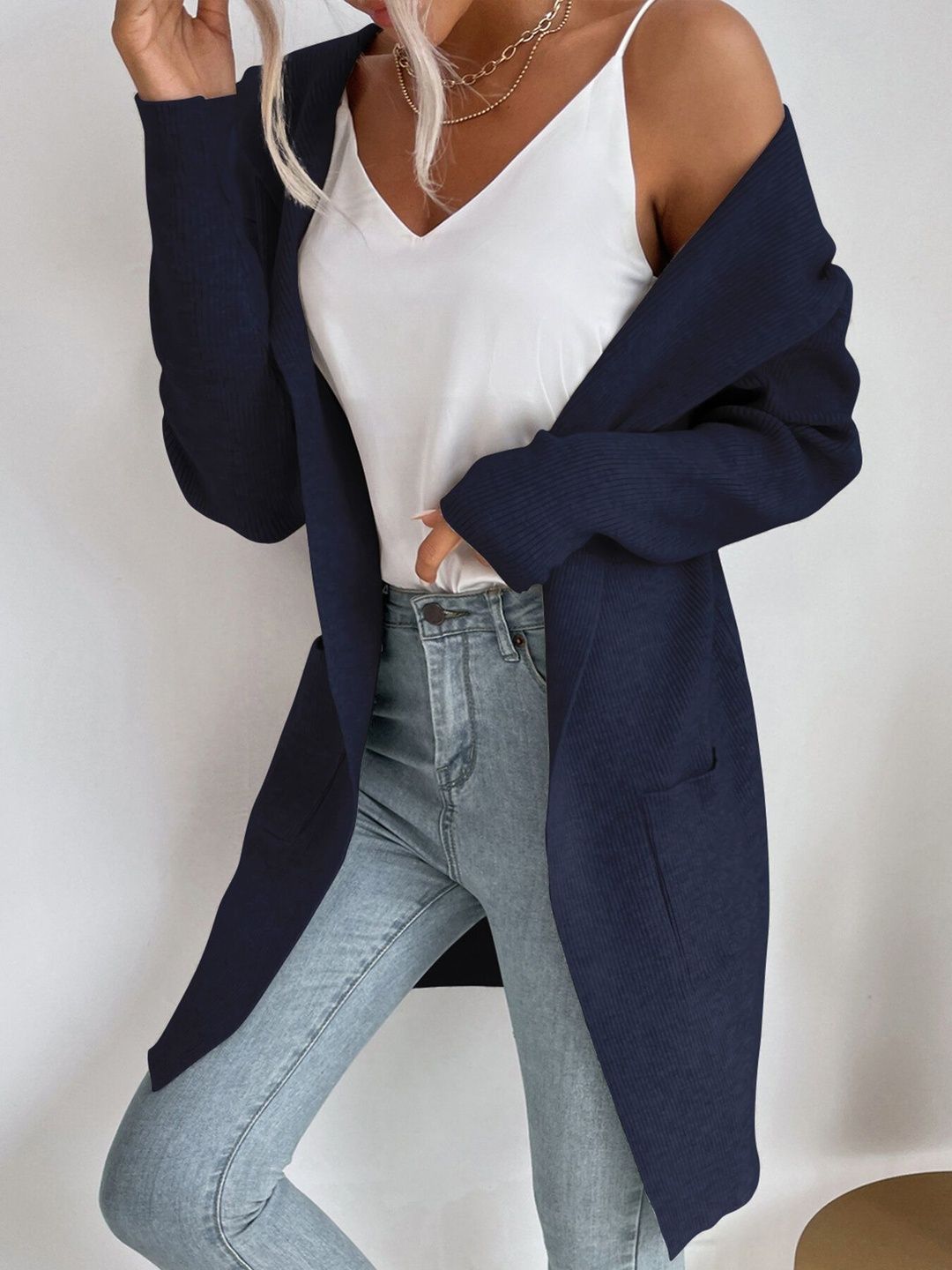 Women's Grey Nowi Women Ribbed Cardigan