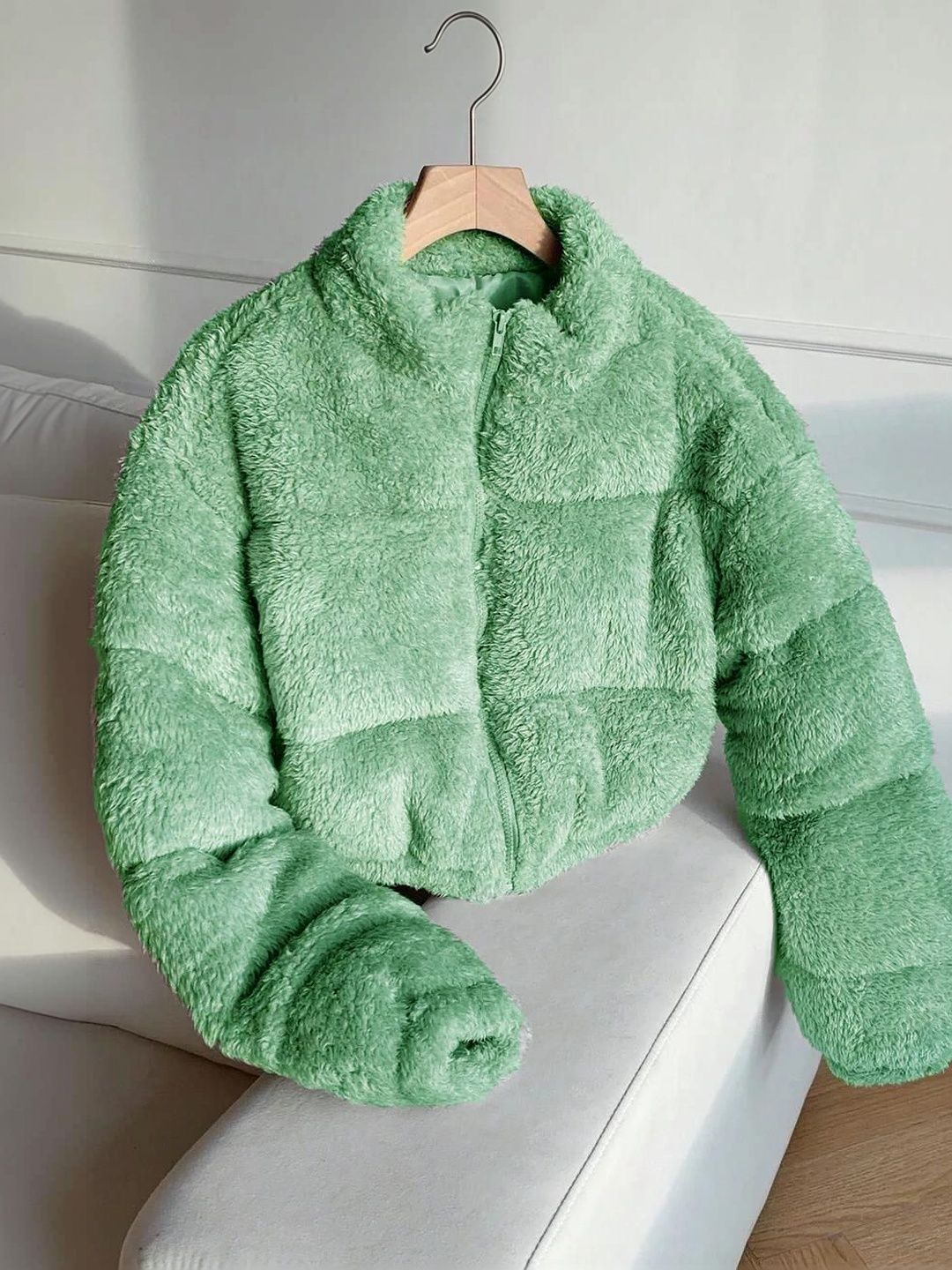 NOWI Women Woollen Crop Puffer Jacket