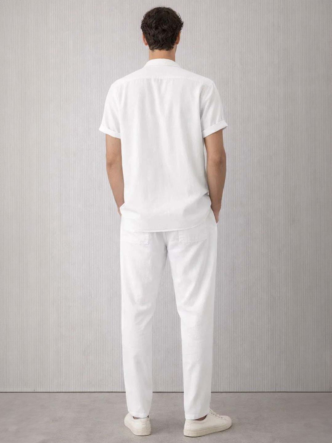 White Mandarin Collar Shirt with Trousers Co-Ords
