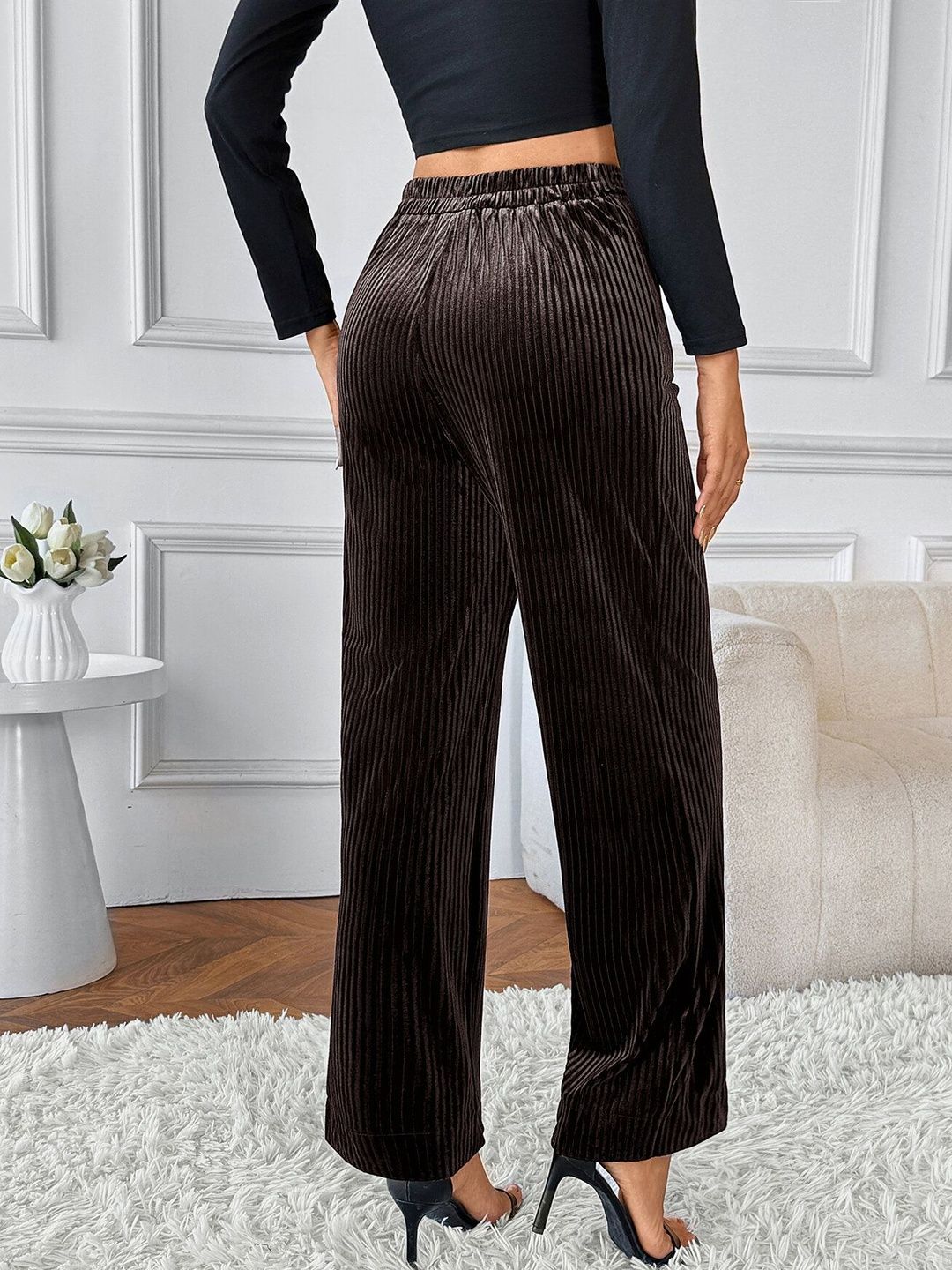 Women Textured High-Rise Trousers