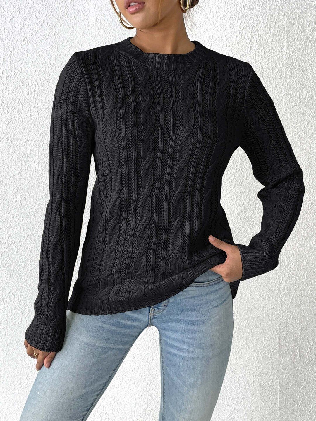 Women Cable Knit Ribbed Pullover