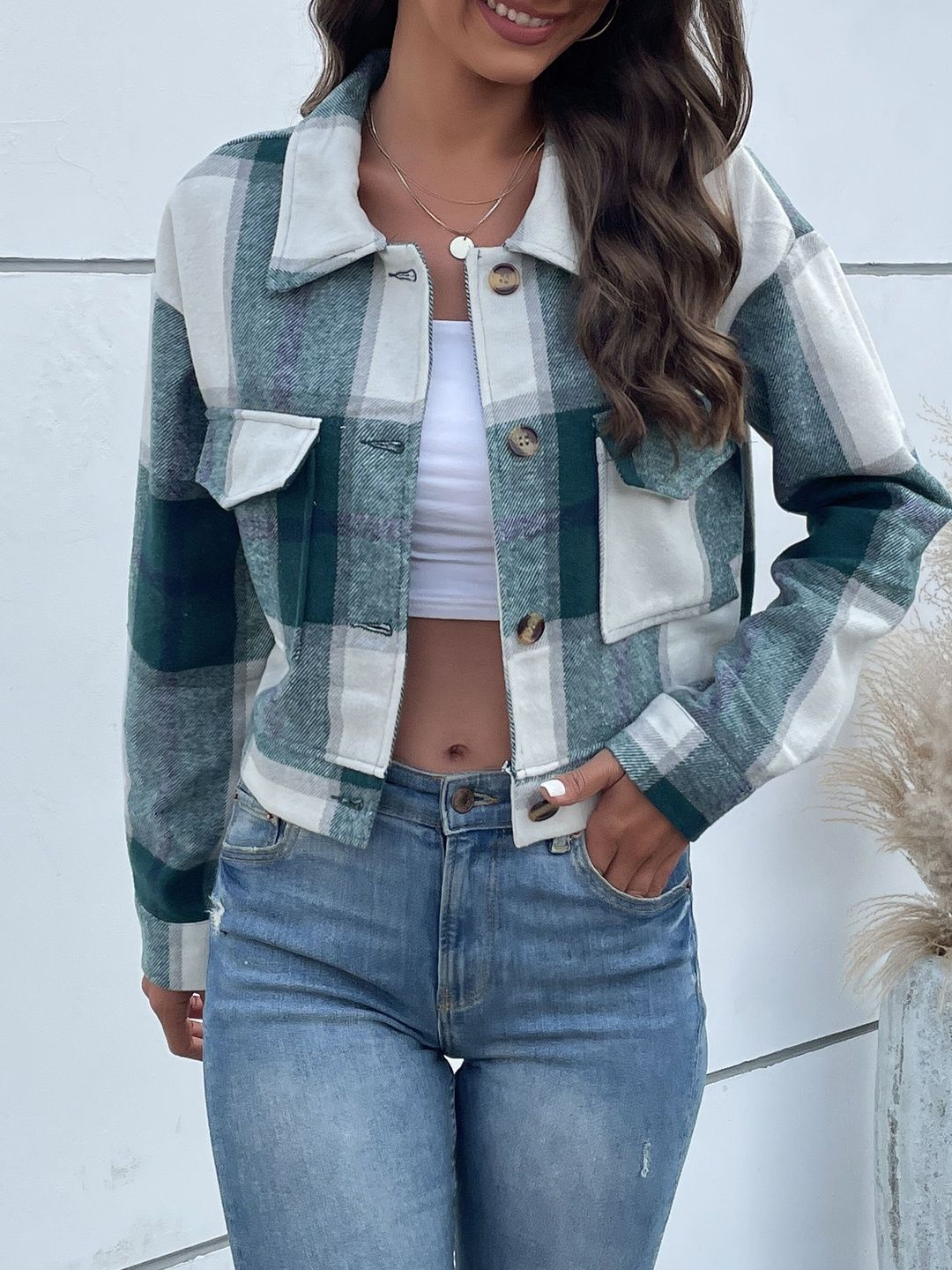 Women Checked Open Front Jacket