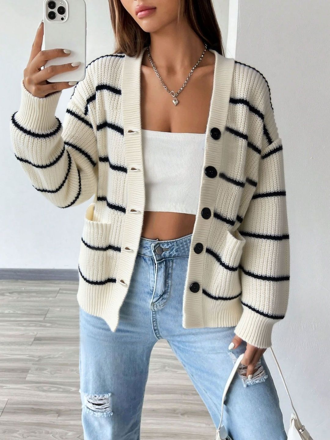 NOWI Women Striped Cardigan