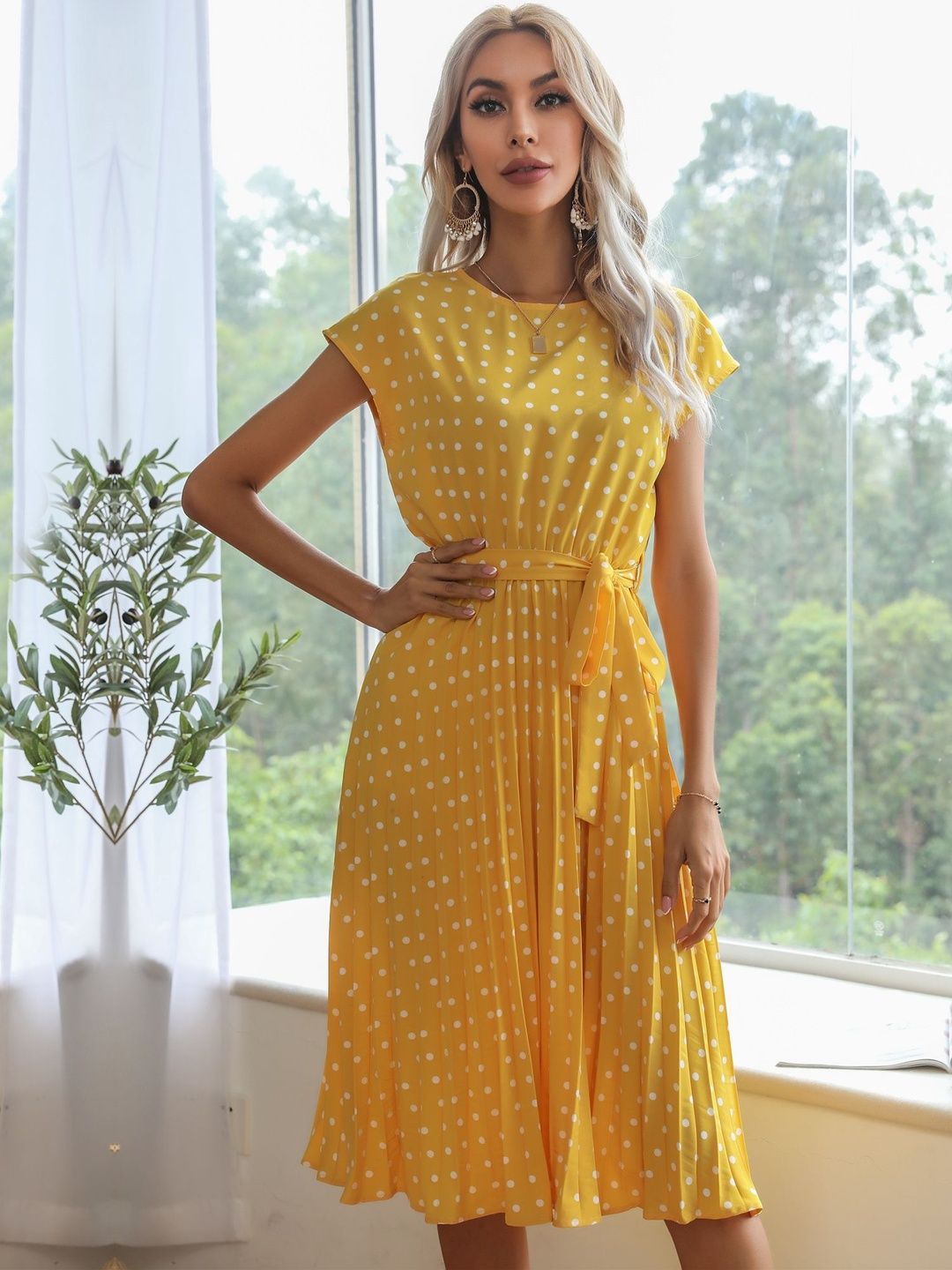 Polka Dot Print Fit & Flare Midi Dress