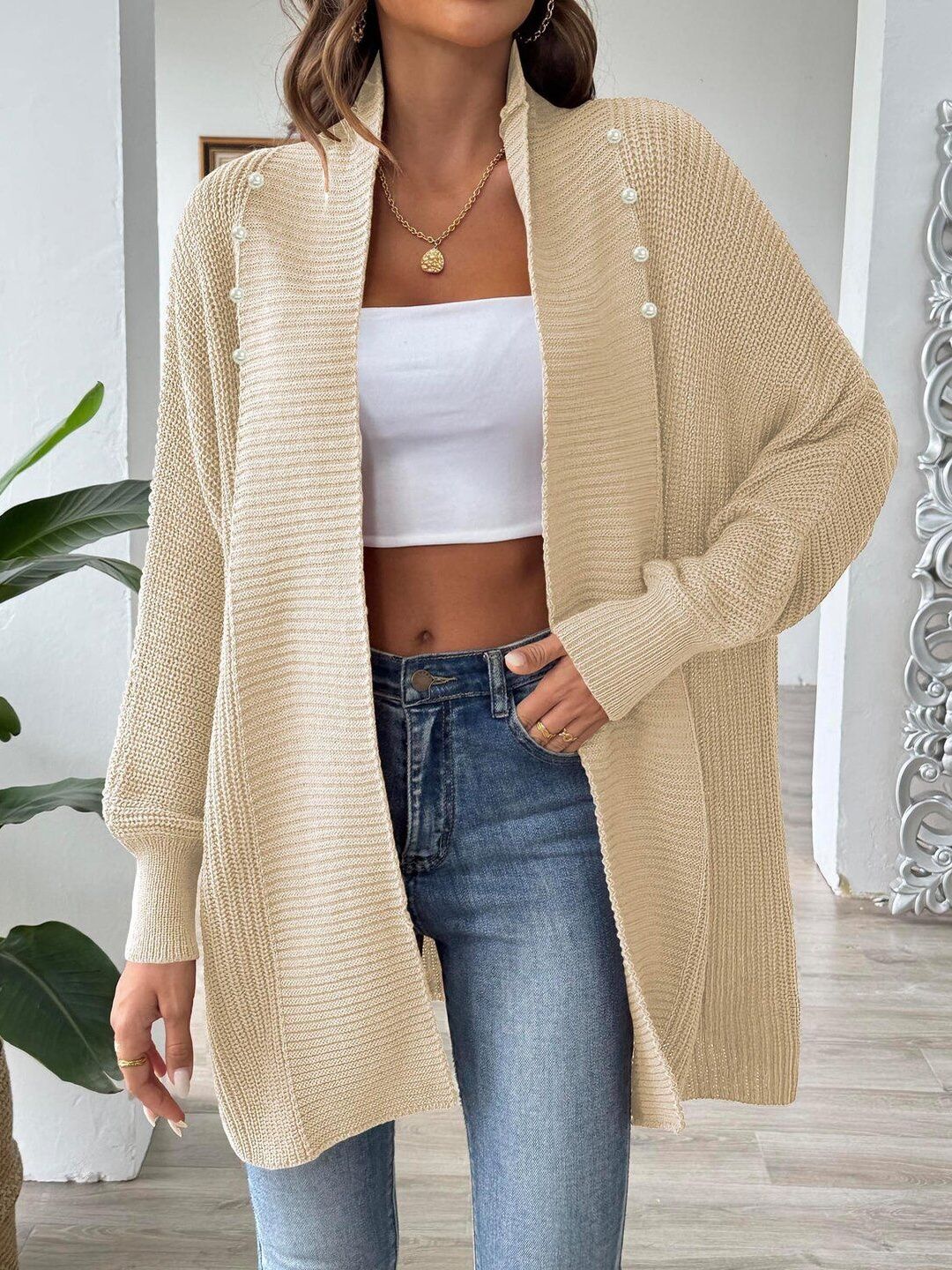 Women Ribbed Longline Cardigan