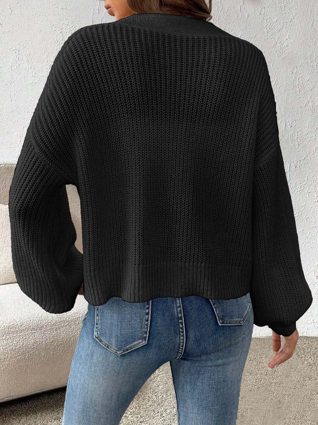 Women Cable Knit Cardigan with Applique Detail