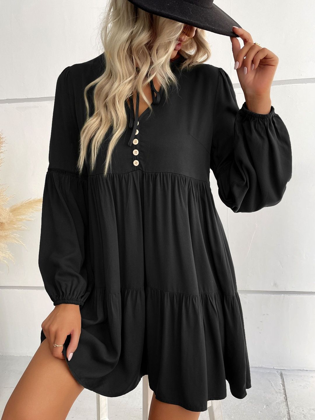 Women's Black A-Line Dress Blend Printed