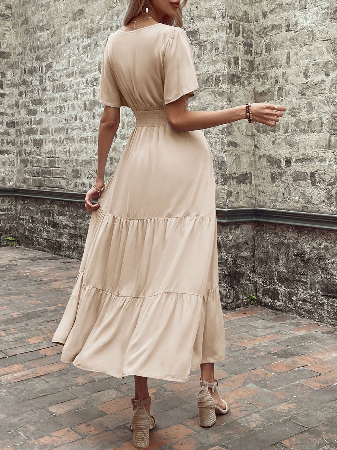 Flared Sleeve A-Line Midi Dress