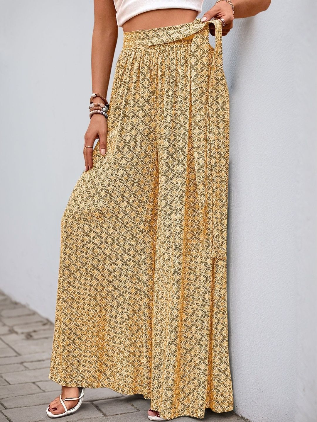 Women Printed High-Rise Non Iron Trousers