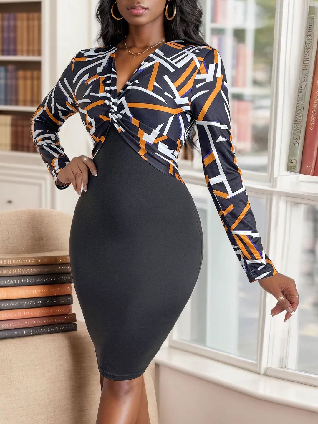 Women's Black Print Bodycon Dress