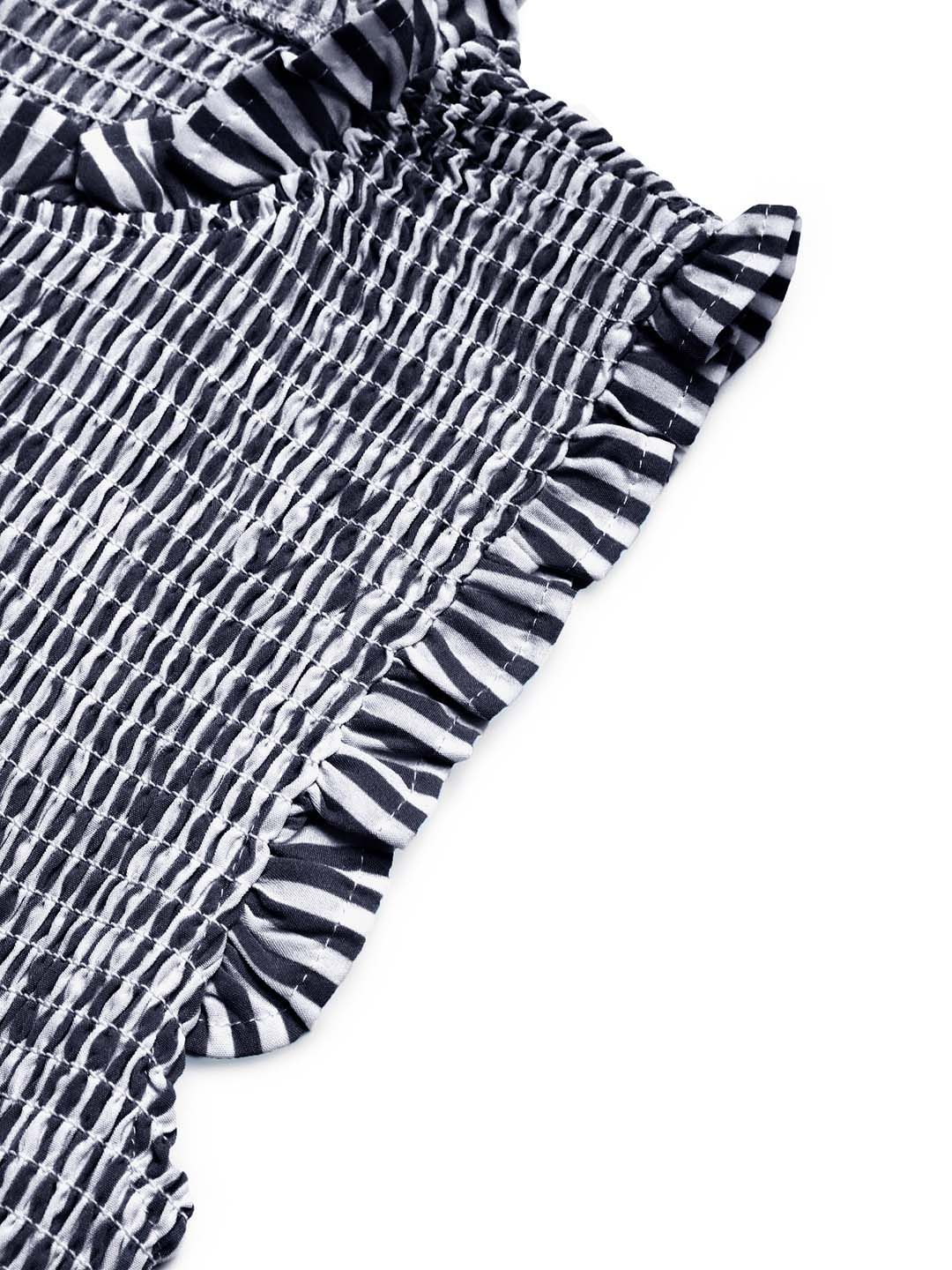 Striped Puff Sleeve A-Line Midi Dress