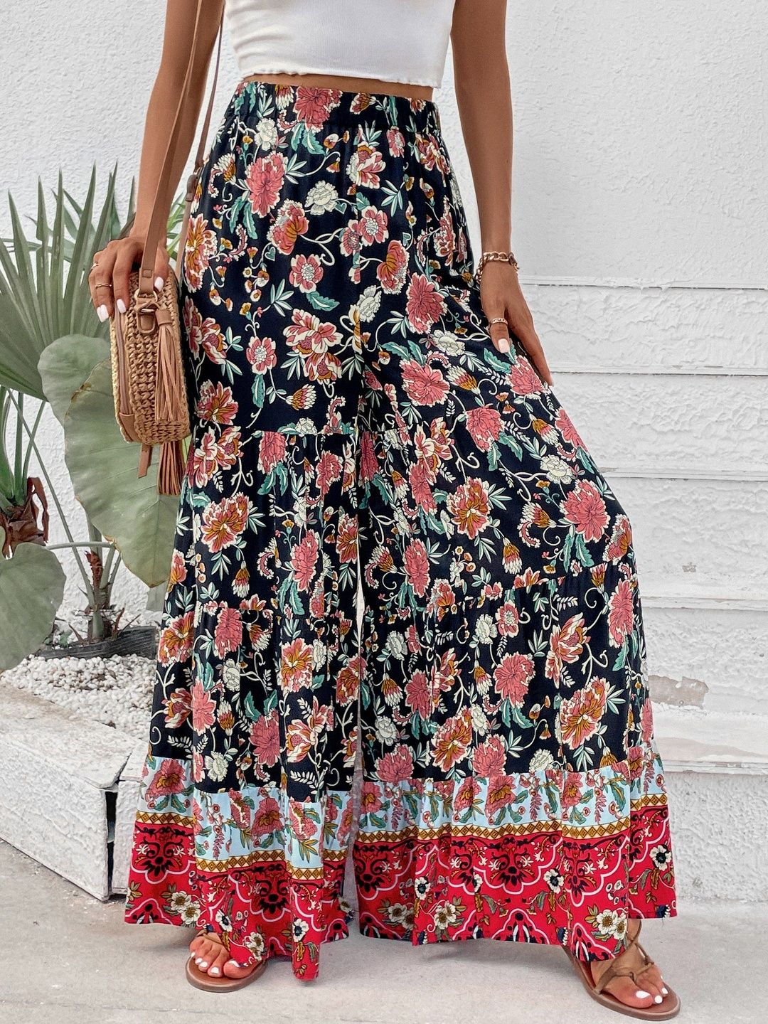 Women Floral Printed Loose Fit Non Iron Trousers