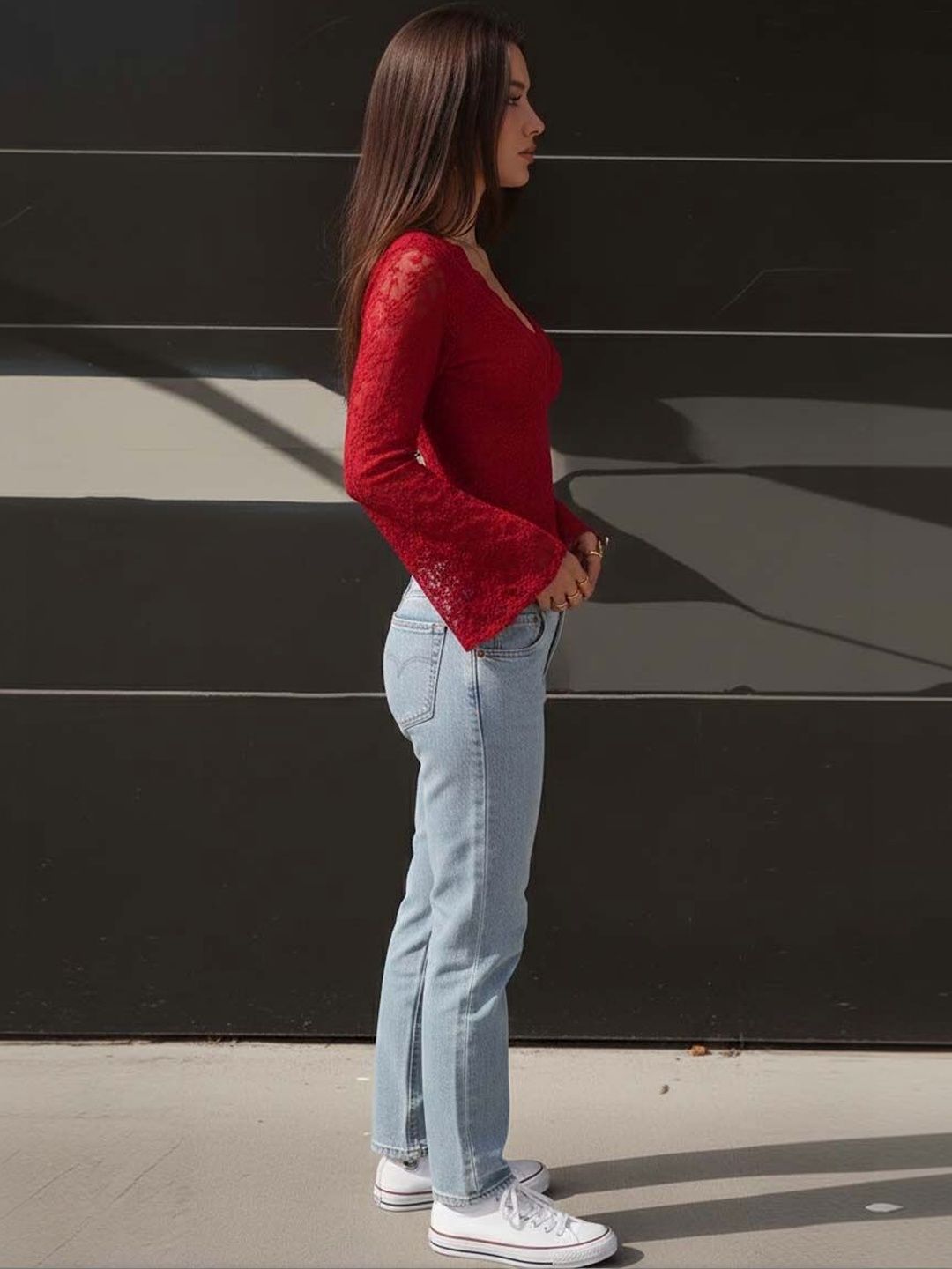 V Neck Bell Sleeve Top